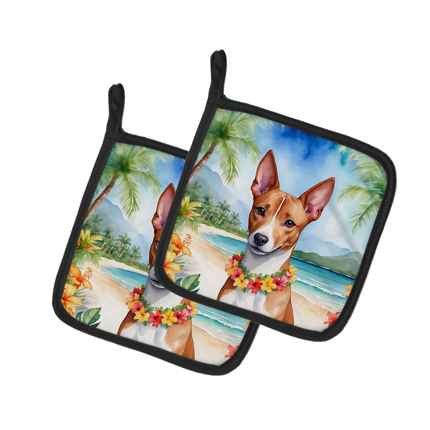 Basenji Luau Pair of Pot Holders Kitchen Heat Resistant Pot Holders Sets Oven Hot Pads for Cooking Baking BBQ, 7 1/2 x 7 1/2