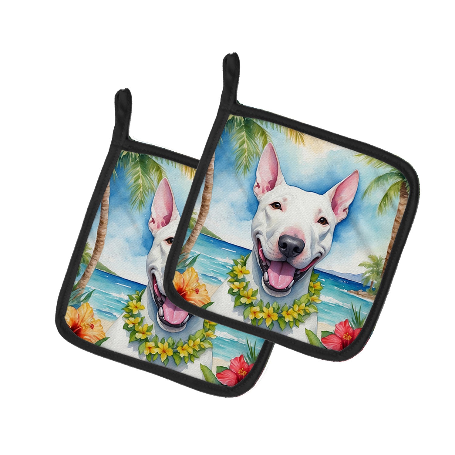 NEW Bull Terrier Luau Pair of Pot Holders Kitchen Heat Resistant Pot Holders Sets Oven Hot Pads for Cooking Baking BBQ, 7 1/2 x 7 1/2