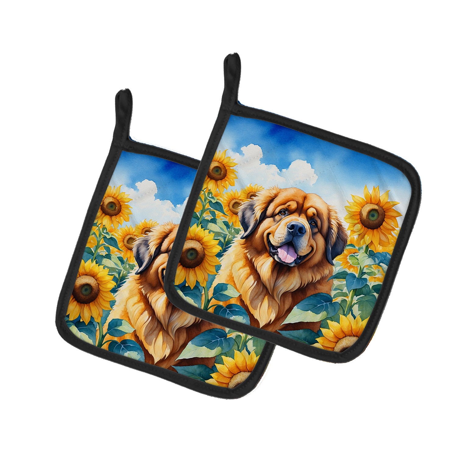 Tibetan Mastiff in Sunflowers Pair of Pot Holders Kitchen Heat Resistant Pot Holders Sets Oven Hot Pads for Cooking Baking BBQ, 7 1/2 x 7 1/2