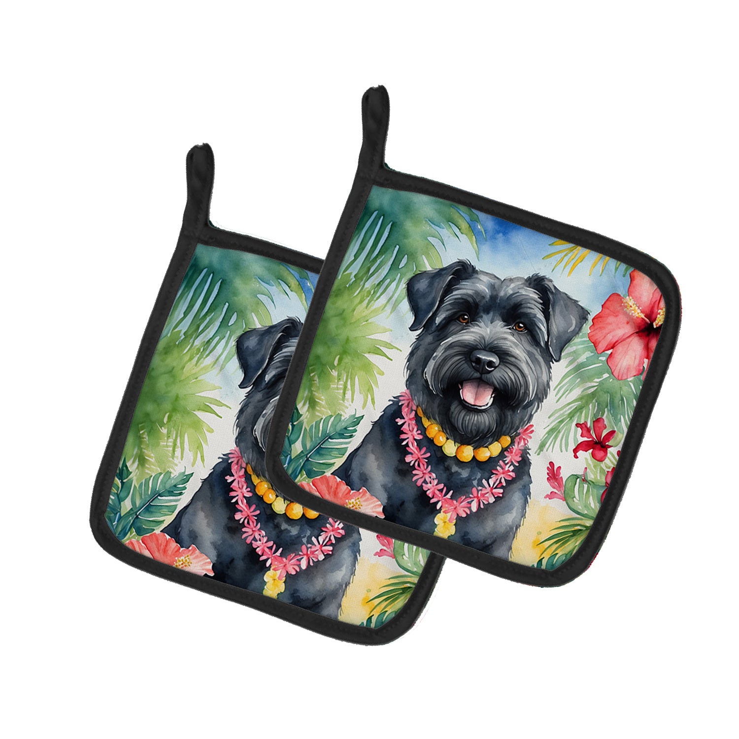 Bouvier des Flandres Luau Pair of Pot Holders Kitchen Heat Resistant Pot Holders Sets Oven Hot Pads for Cooking Baking BBQ, 7 1/2 x 7 1/2