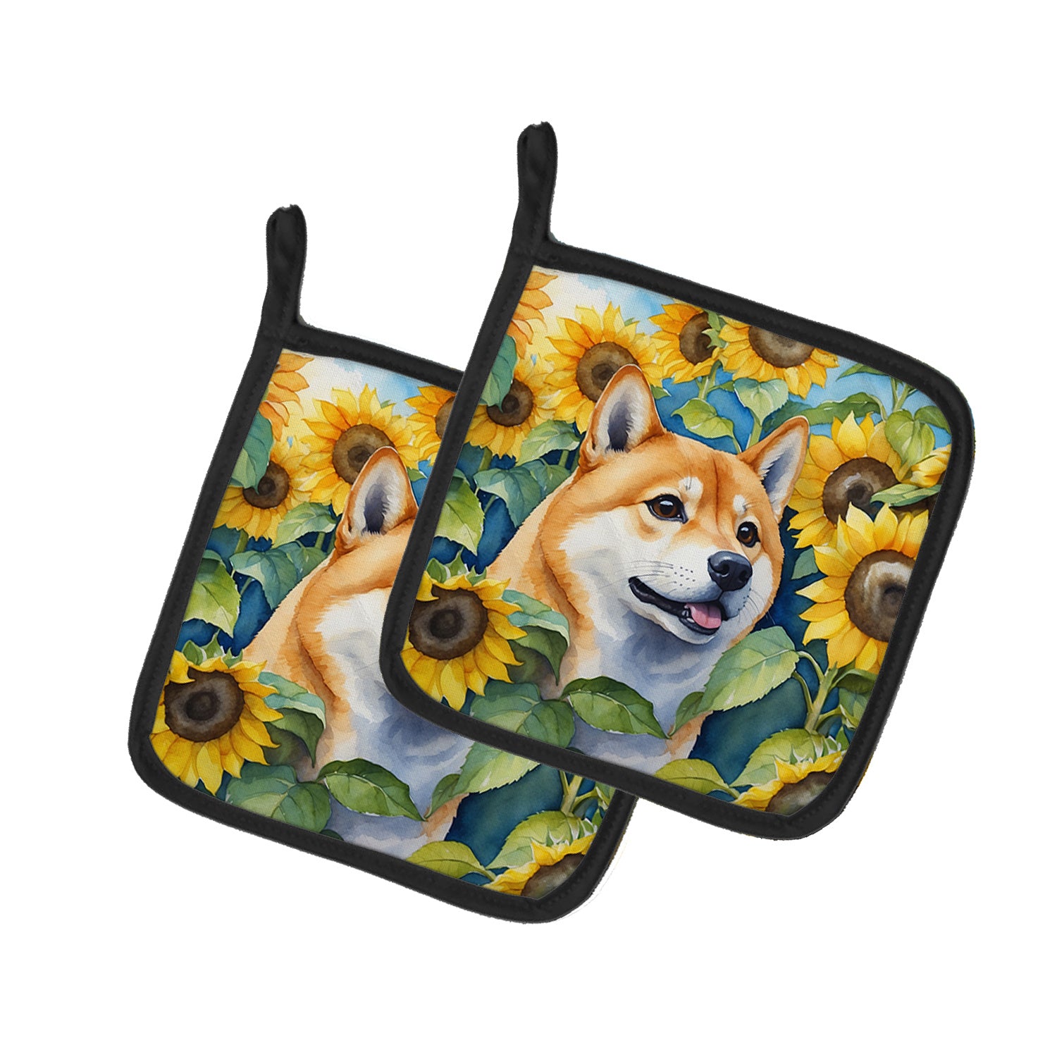 Shiba Inu in Sunflowers Pair of Pot Holders Kitchen Heat Resistant Pot Holders Sets Oven Hot Pads for Cooking Baking BBQ, 7 1/2 x 7 1/2