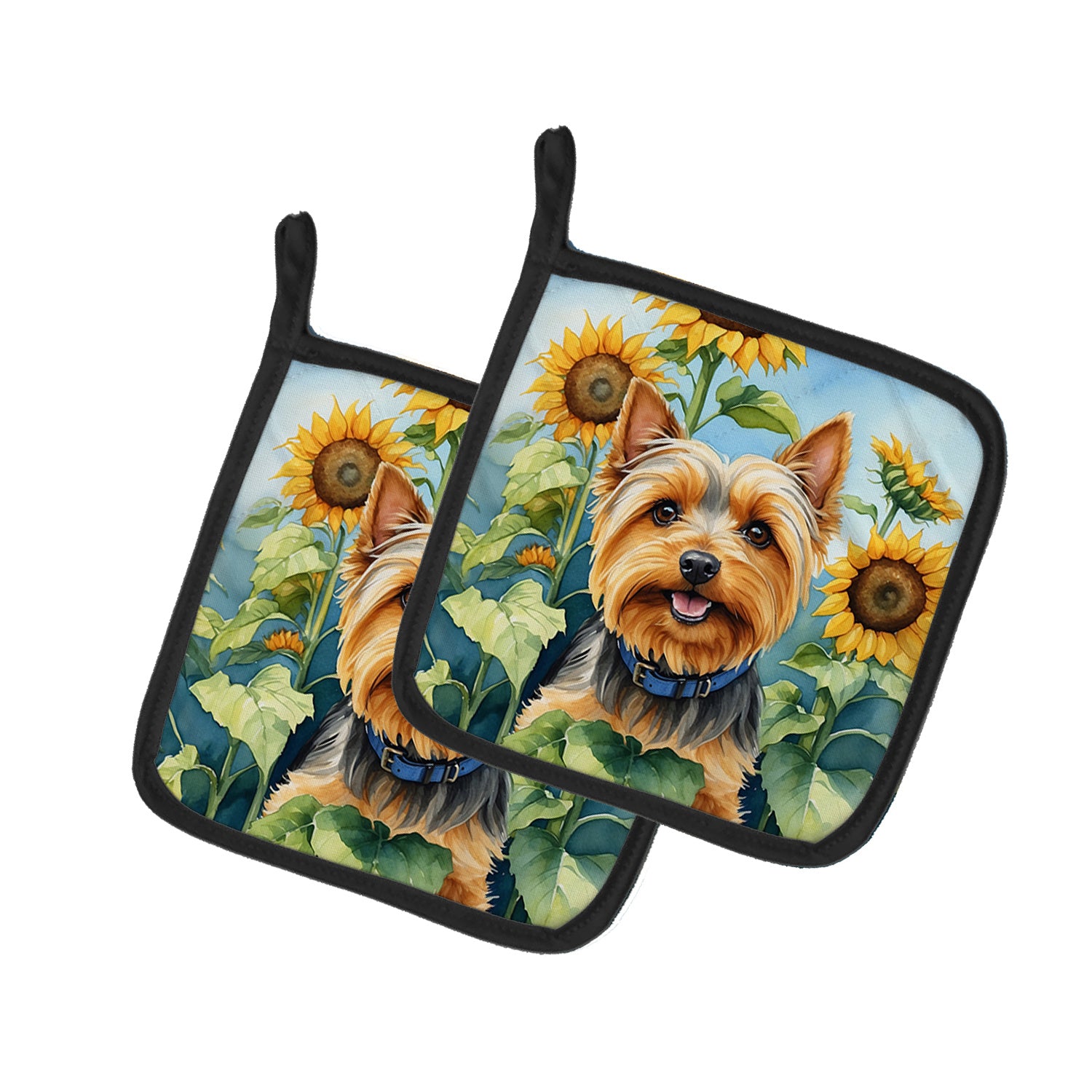 Silky Terrier in Sunflowers Pair of Pot Holders Kitchen Heat Resistant Pot Holders Sets Oven Hot Pads for Cooking Baking BBQ, 7 1/2 x 7 1/2