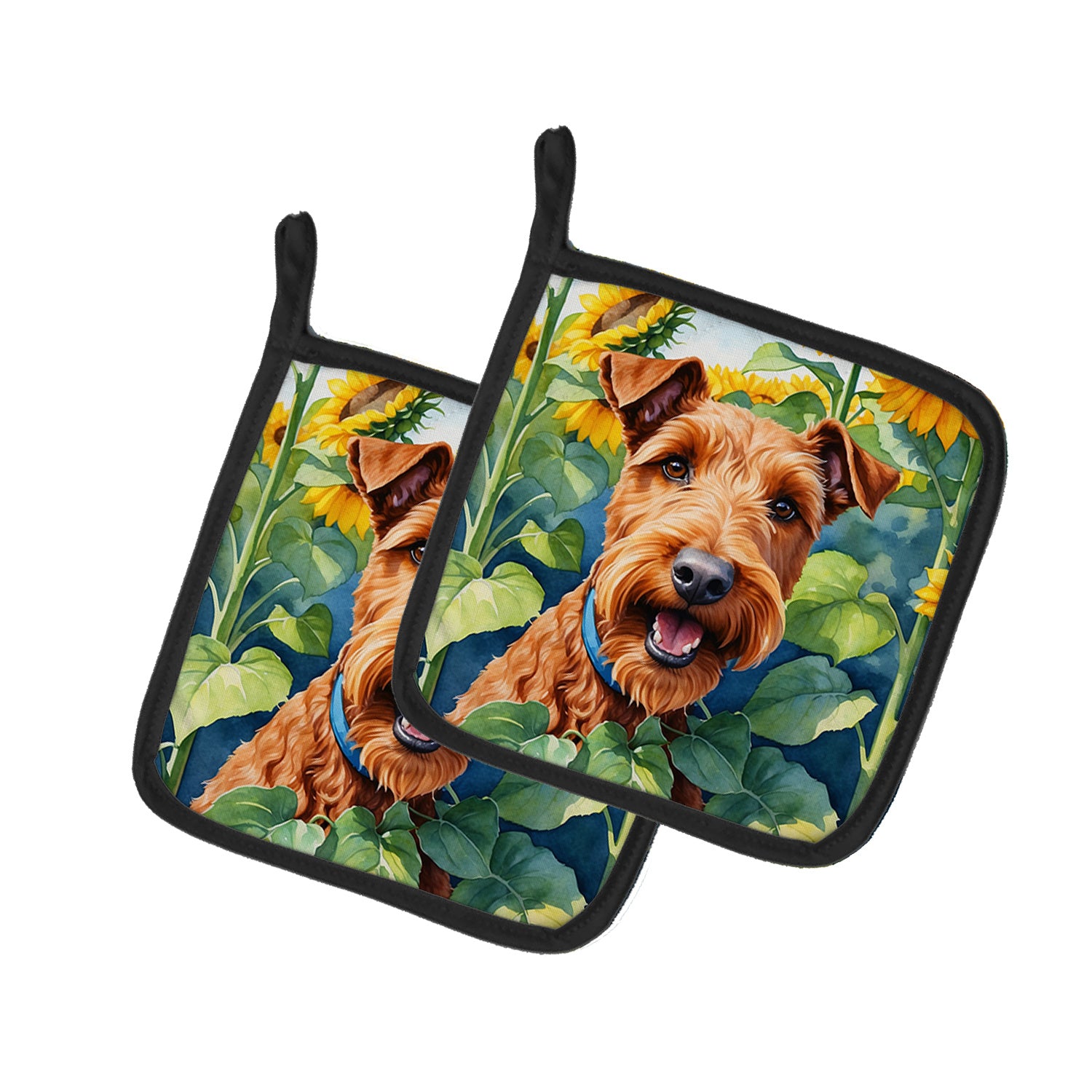 Irish Terrier in Sunflowers Pair of Pot Holders Kitchen Heat Resistant Pot Holders Sets Oven Hot Pads for Cooking Baking BBQ, 7 1/2 x 7 1/2