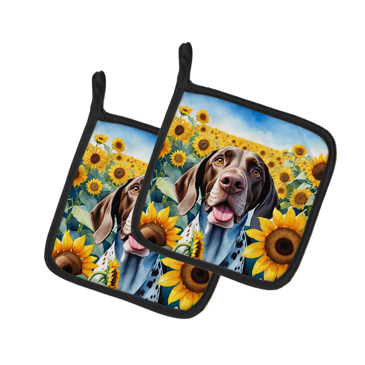 German Shorthaired Pointer in Sunflowers Pair of Pot Holders Kitchen Heat Resistant Pot Holders Sets Oven Hot Pads for Cooking Baking BBQ, 7 1/2 x 7 1/2