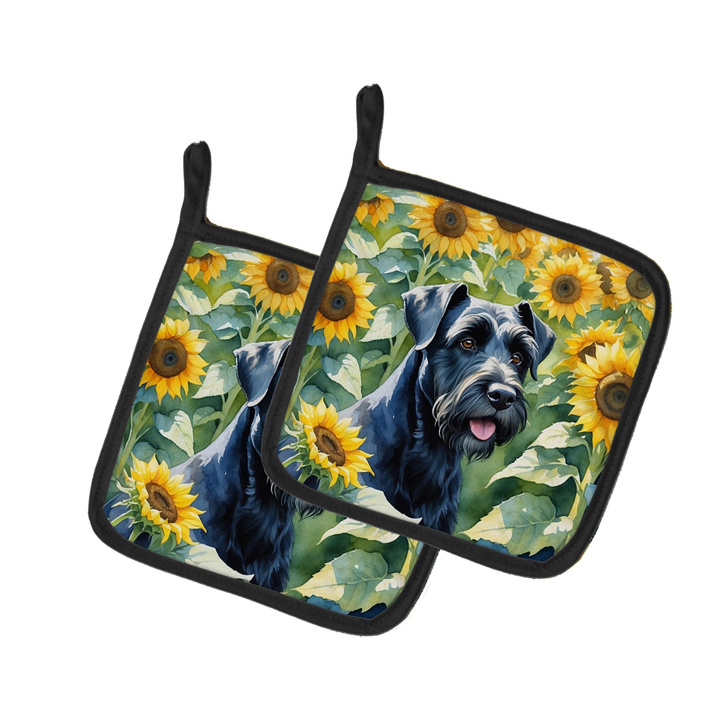 Giant Schnauzer in Sunflowers Pair of Pot Holders Kitchen Heat Resistant Pot Holders Sets Oven Hot Pads for Cooking Baking BBQ, 7 1/2 x 7 1/2