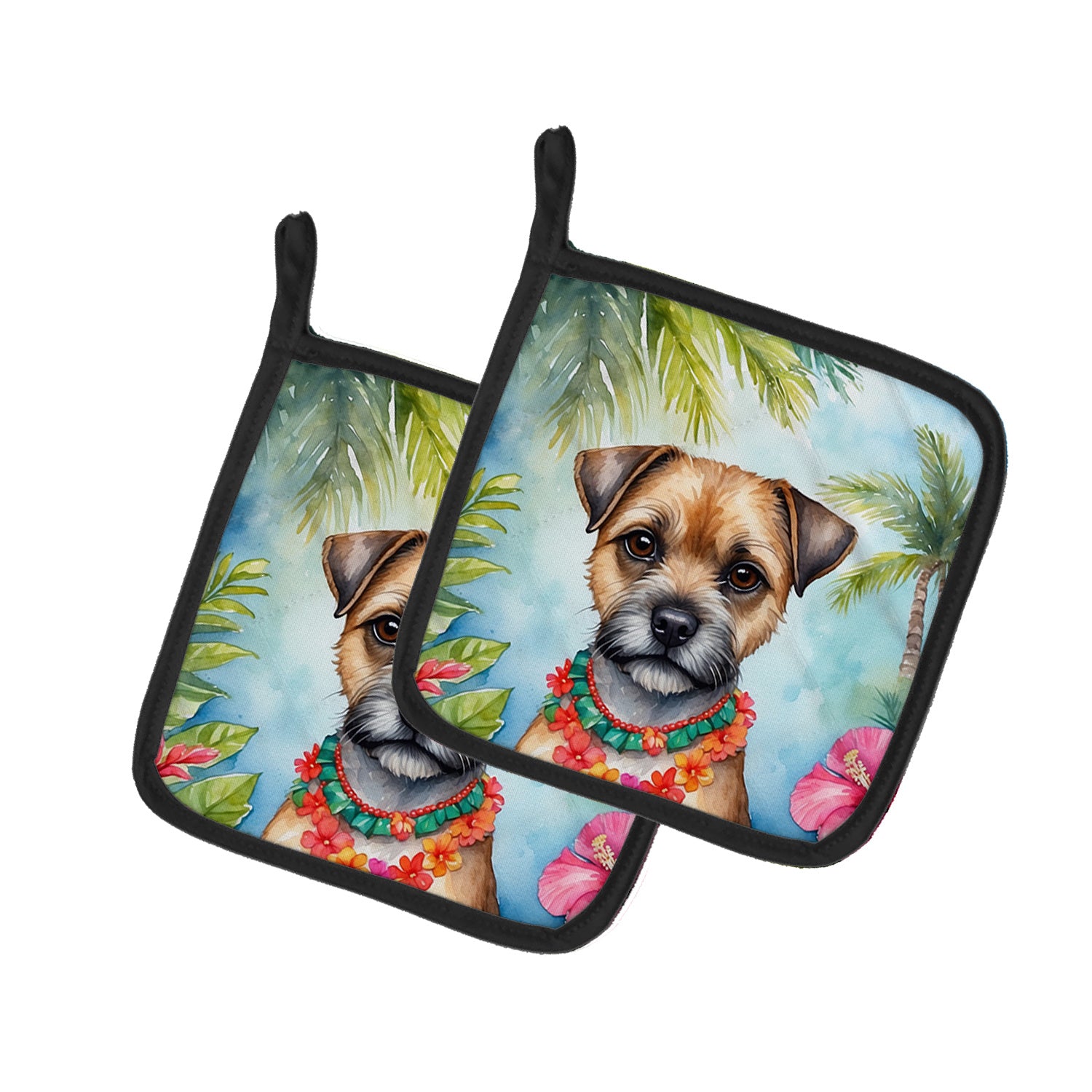 Border Terrier Luau Pair of Pot Holders Kitchen Heat Resistant Pot Holders Sets Oven Hot Pads for Cooking Baking BBQ, 7 1/2 x 7 1/2