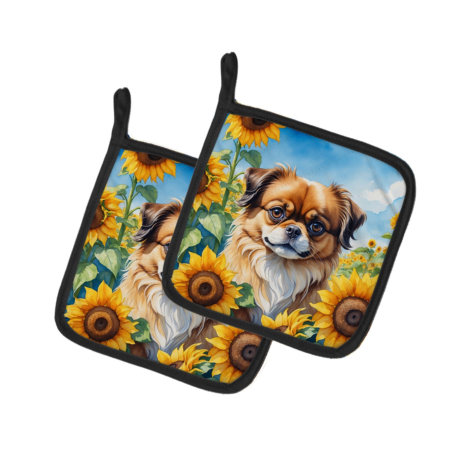 Tibetan Spaniel in Sunflowers Pair of Pot Holders Kitchen Heat Resistant Pot Holders Sets Oven Hot Pads for Cooking Baking BBQ, 7 1/2 x 7 1/2