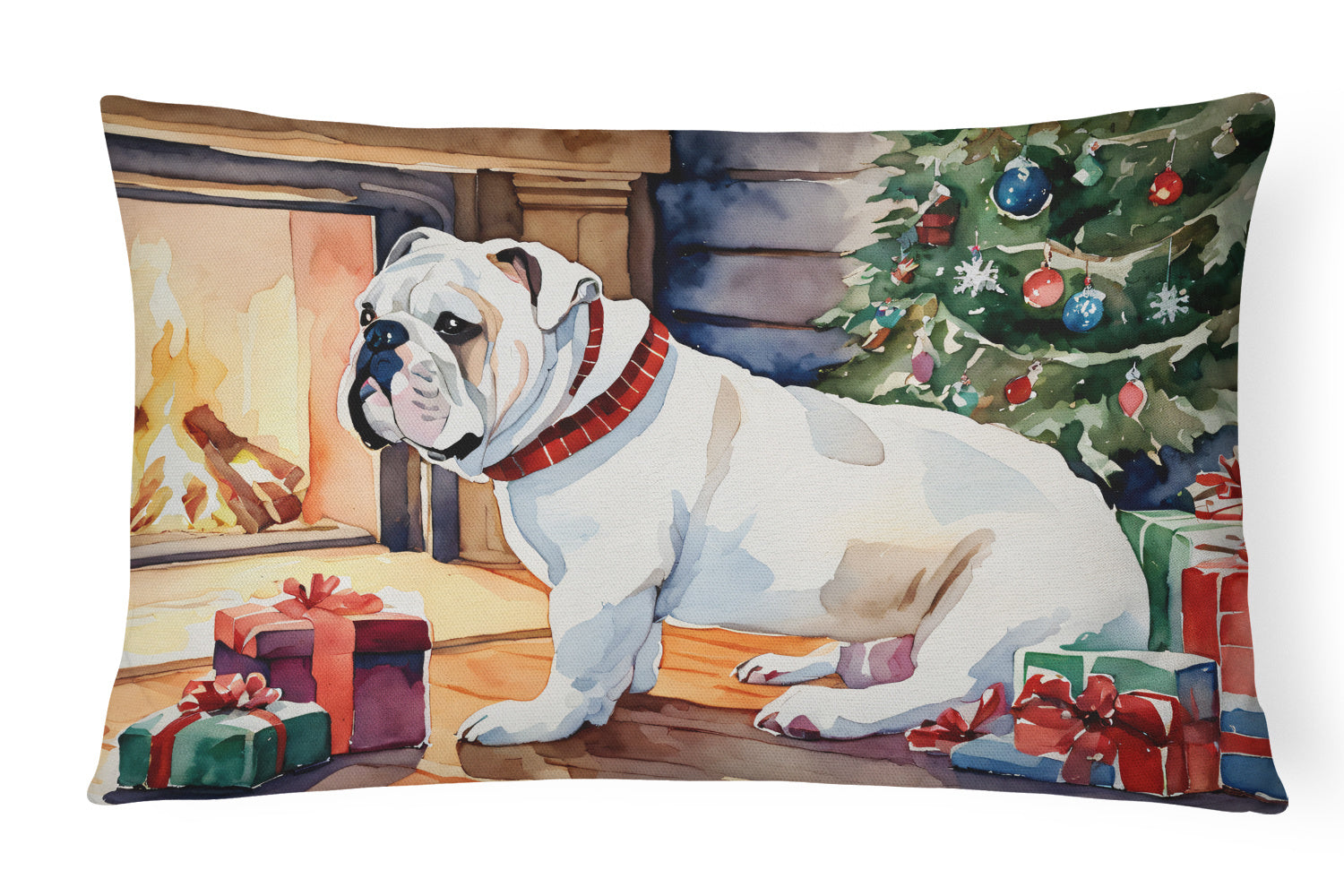 Waiting on Christmas Throw Pillow Throw Pillow for Indoor Couch Bed Outdoor Patio Washable, English Bulldog White 1300,12Hx16W