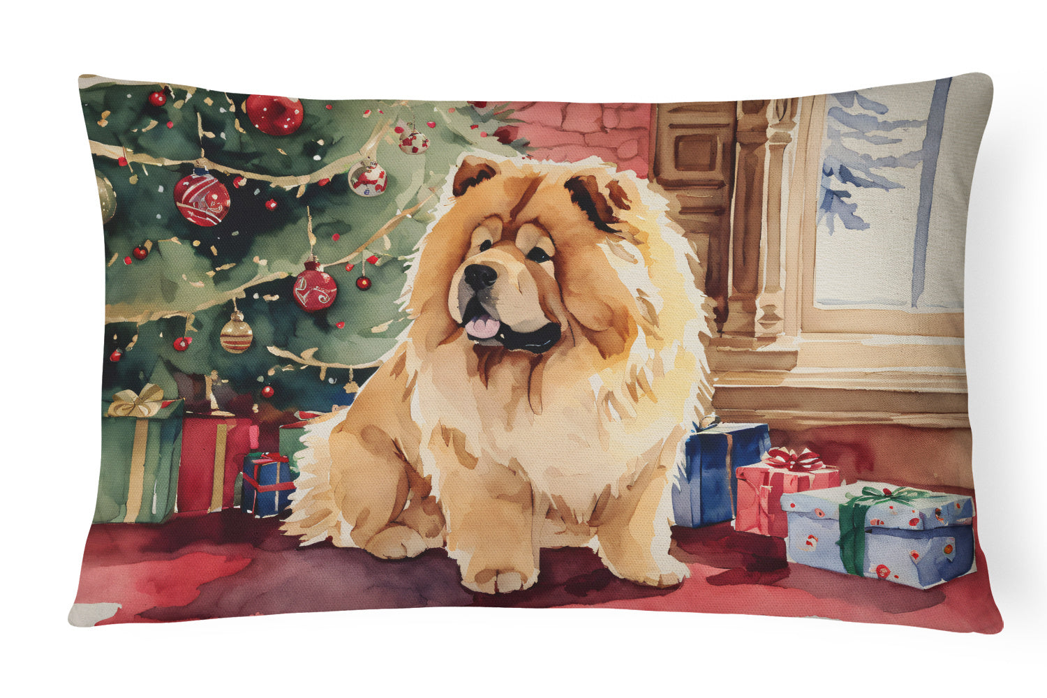 Waiting on Christmas Throw Pillow Throw Pillow for Indoor Couch Bed Outdoor Patio Washable, Chow Chow 1332,12Hx16W