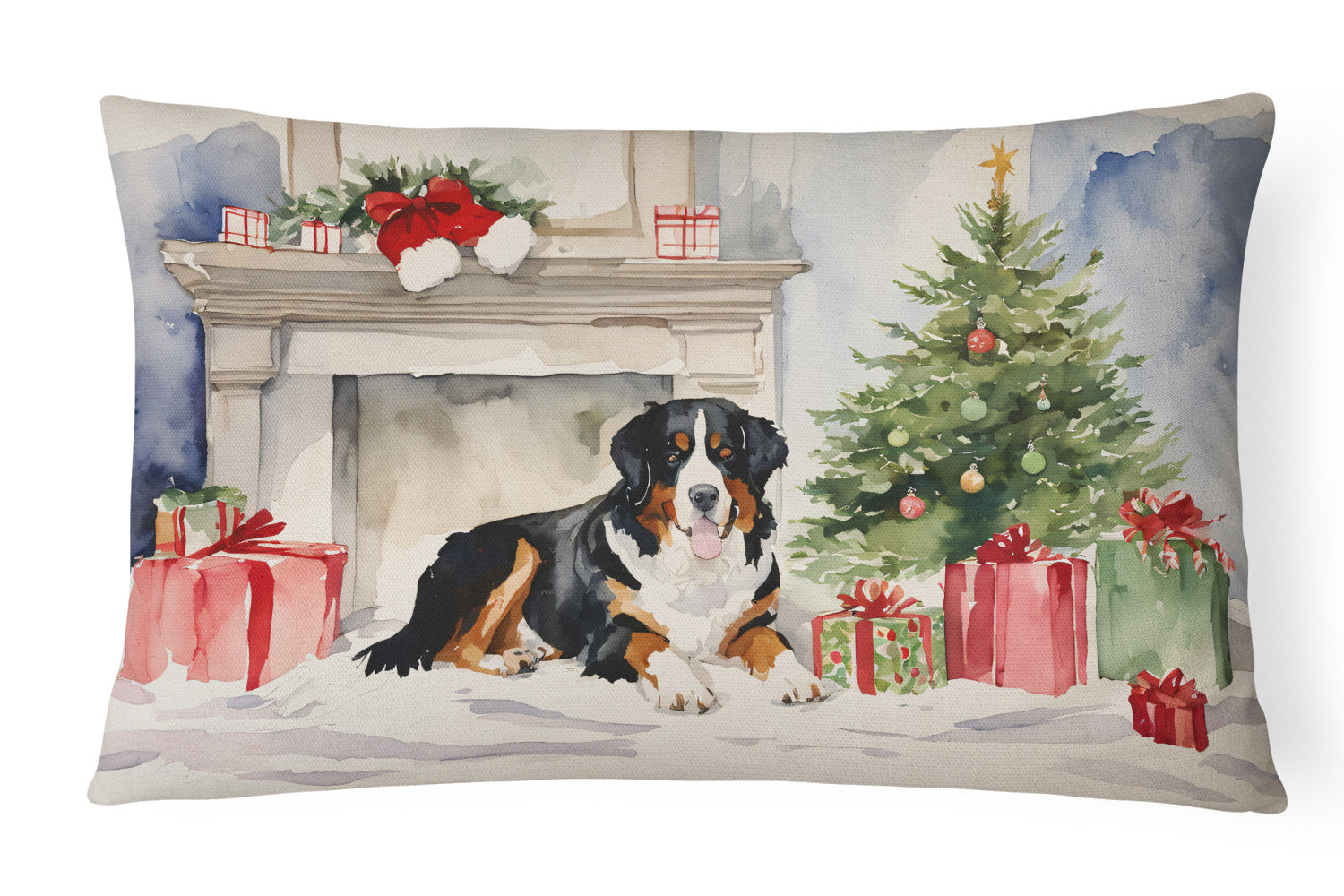 Waiting on Christmas Throw Pillow Throw Pillow for Indoor Couch Bed Outdoor Patio Washable, Bernese Mountain Dog 1261,12Hx16W