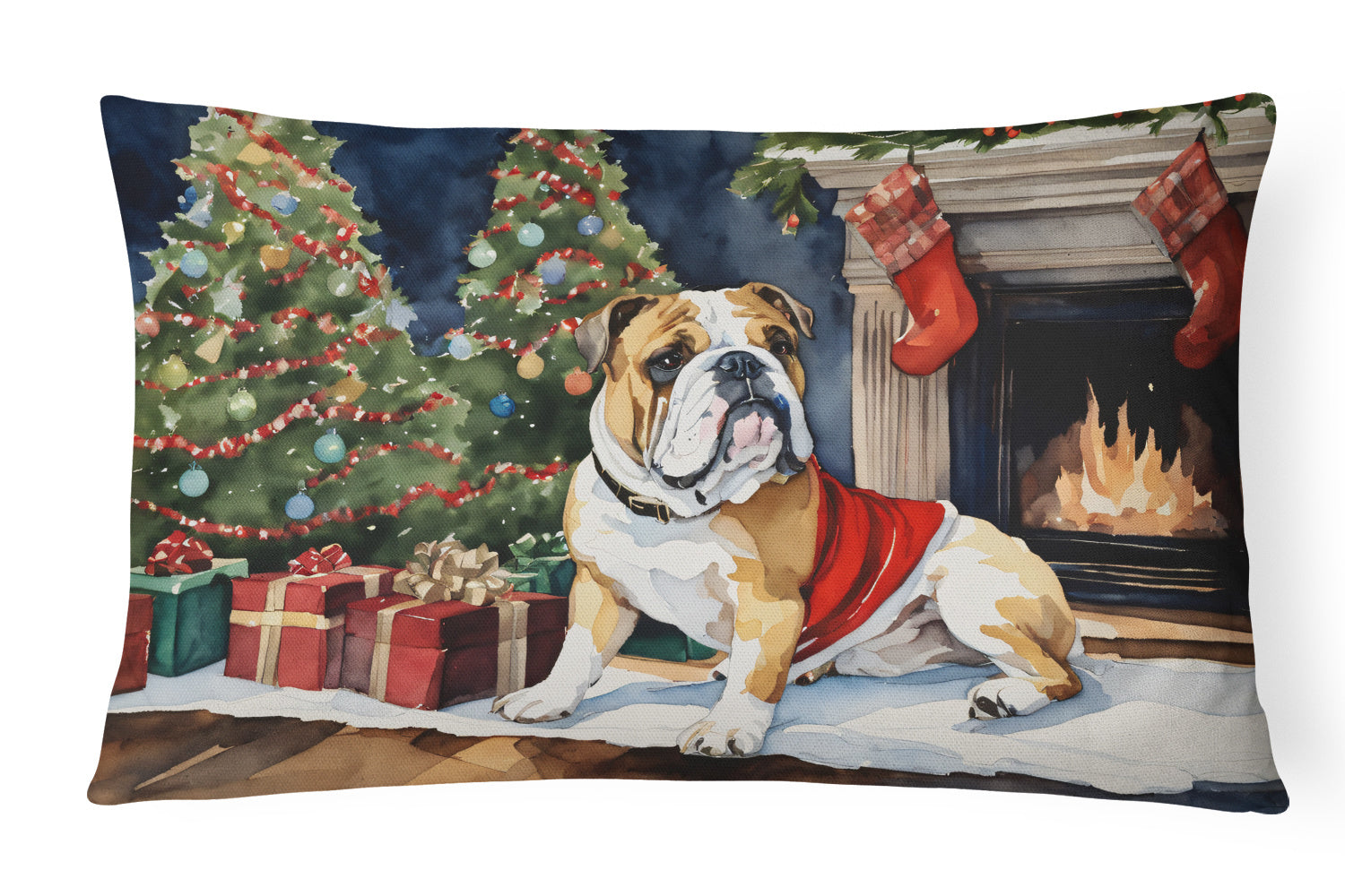 Waiting on Christmas Throw Pillow Throw Pillow for Indoor Couch Bed Outdoor Patio Washable, English Bulldog 1304,12Hx16W