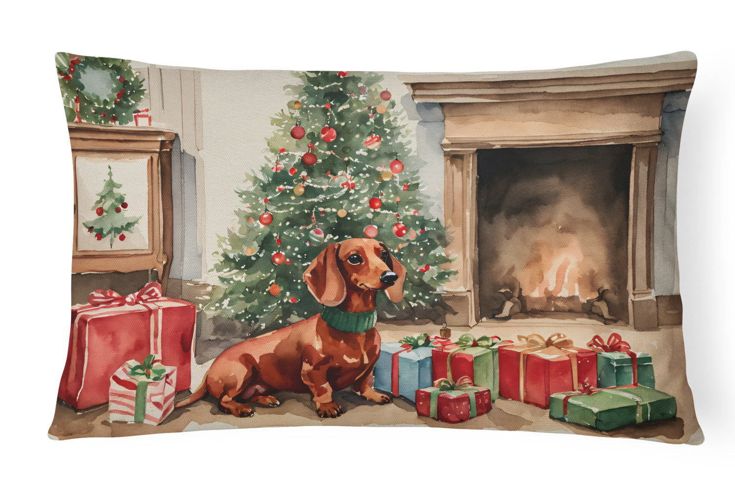 Waiting on Christmas Throw Pillow Throw Pillow for Indoor Couch Bed Outdoor Patio Washable, Dachshund 1349,12Hx16W