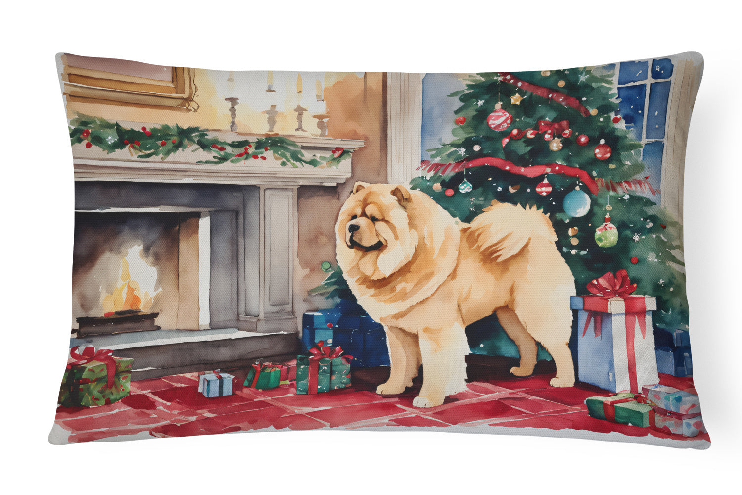 Waiting on Christmas Throw Pillow Throw Pillow for Indoor Couch Bed Outdoor Patio Washable, Chow Chow 1333,12Hx16W