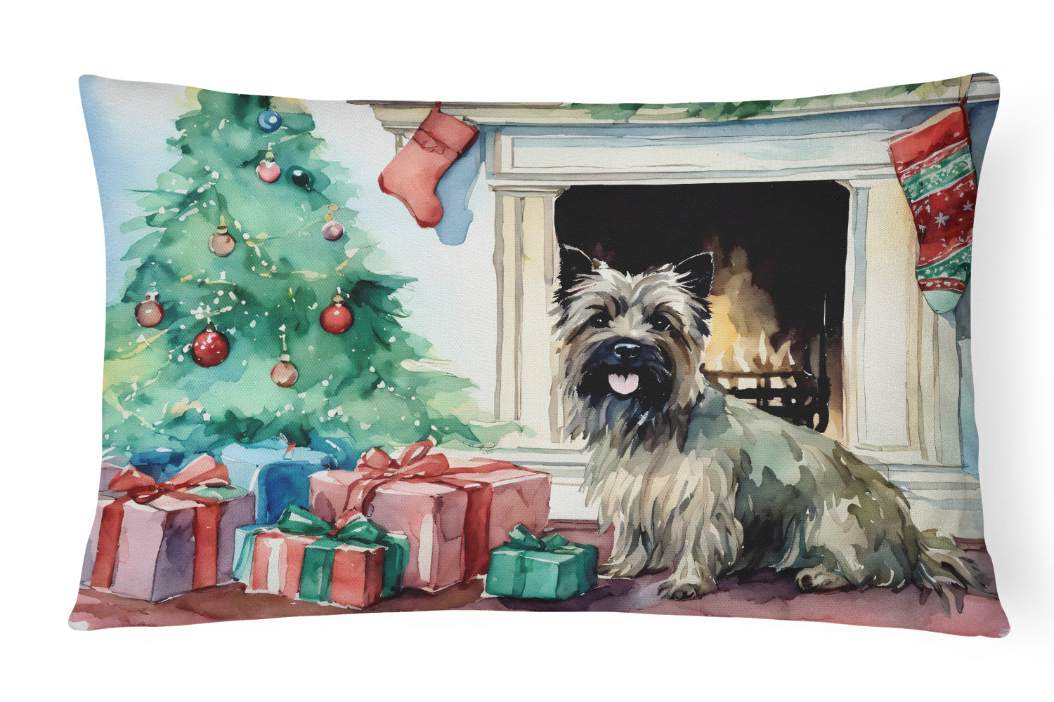 Waiting on Christmas Throw Pillow Throw Pillow for Indoor Couch Bed Outdoor Patio Washable, Cairn Terrier 1307,12Hx16W