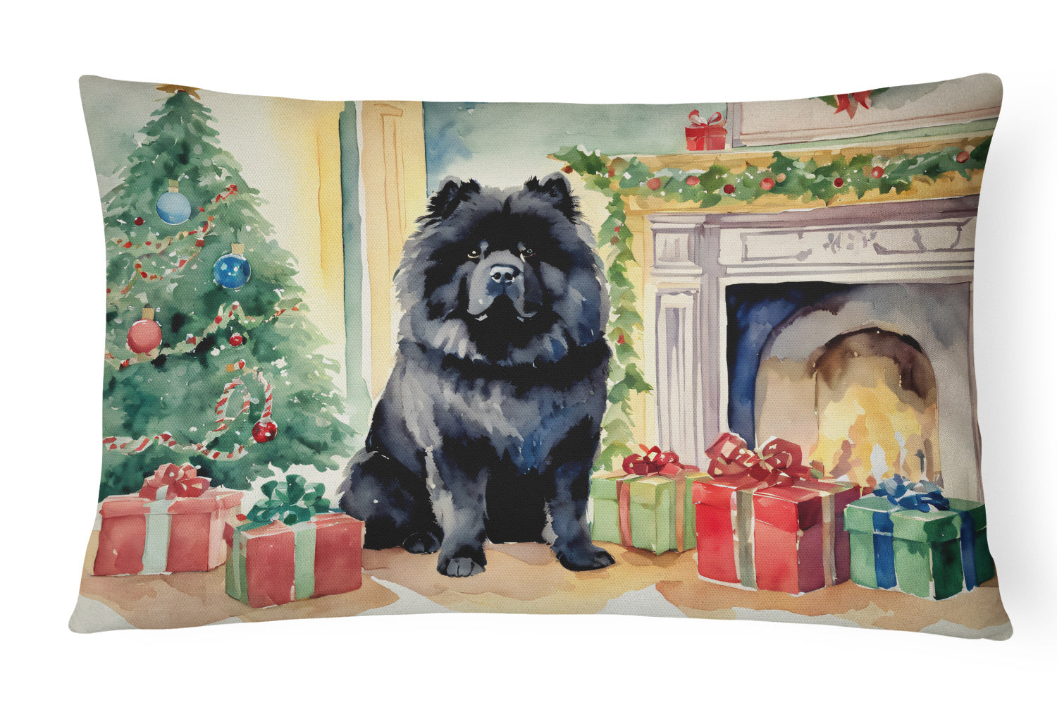 Waiting on Christmas Throw Pillow Throw Pillow for Indoor Couch Bed Outdoor Patio Washable, Chow Chow Black 1325,12Hx16W