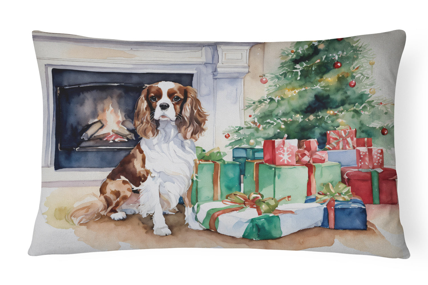 Waiting on Christmas Throw Pillow Throw Pillow for Indoor Couch Bed Outdoor Patio Washable, Cavalier Spaniel 1318,12Hx16W