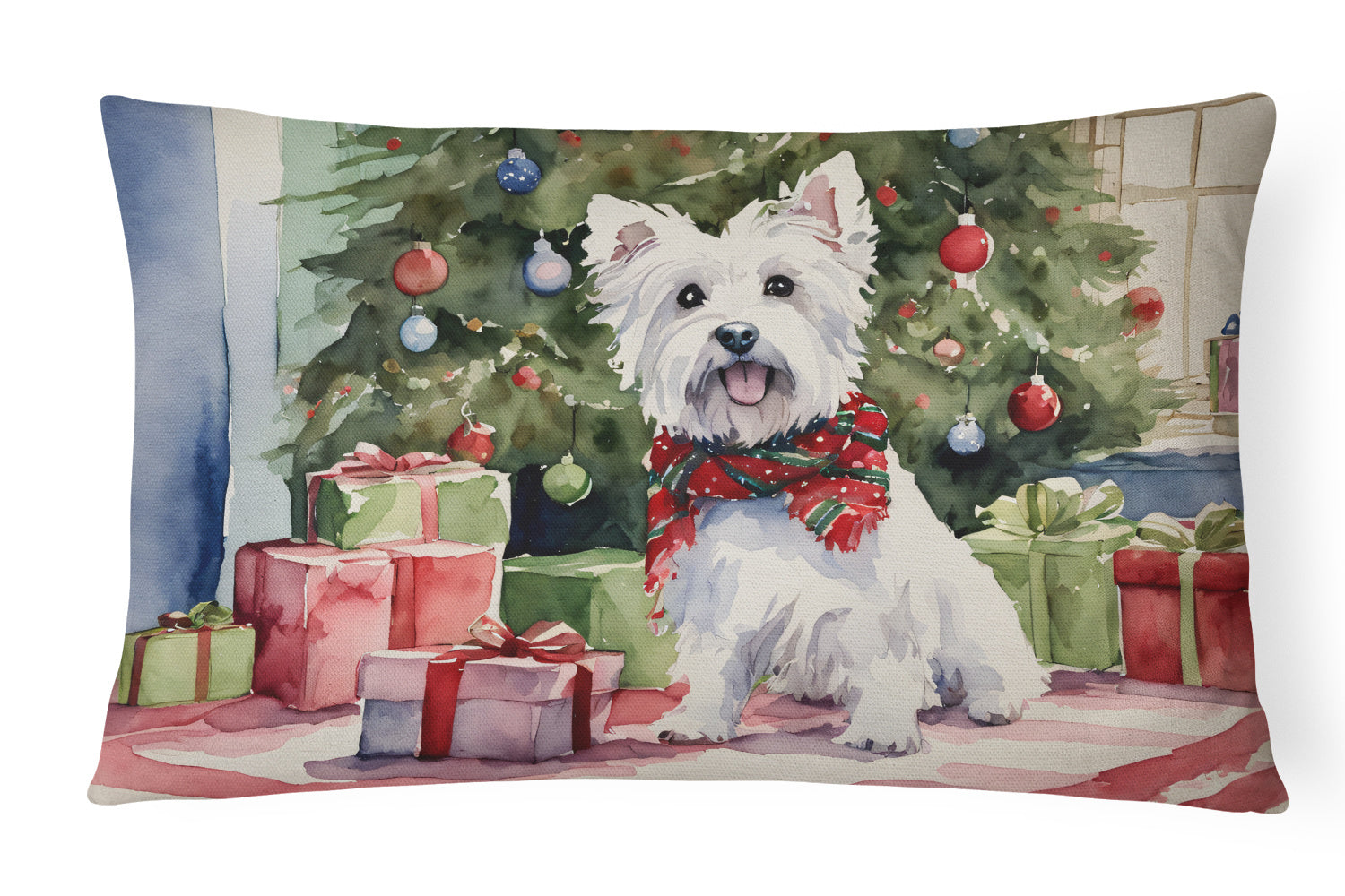 Waiting on Christmas Throw Pillow Throw Pillow for Indoor Couch Bed Outdoor Patio Washable, Westie 1390,12Hx16W