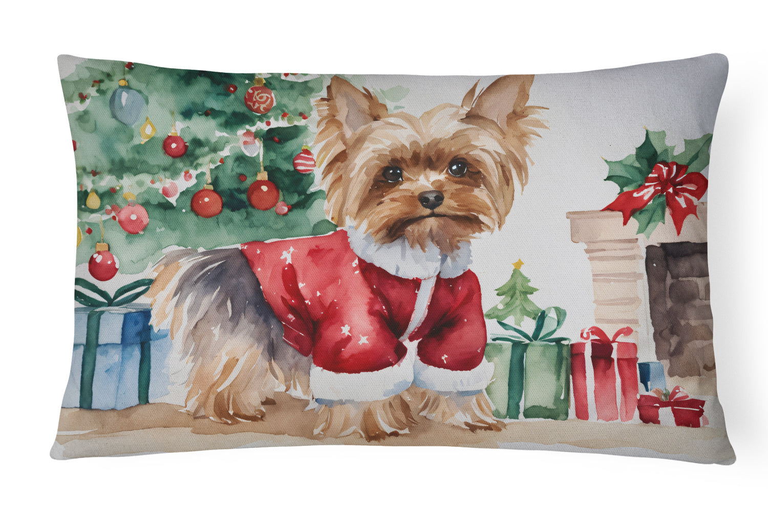 Waiting on Christmas Throw Pillow Throw Pillow for Indoor Couch Bed Outdoor Patio Washable, Yorkie 1398,12Hx16W