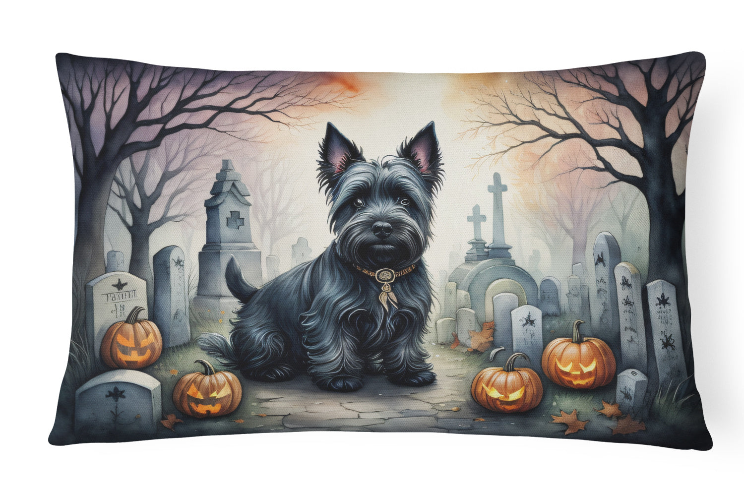 Spooky Halloween Throw Pillow Throw Pillow for Indoor Couch Bed Outdoor Patio Washable, Scottish Terrier 2051,12Hx16W