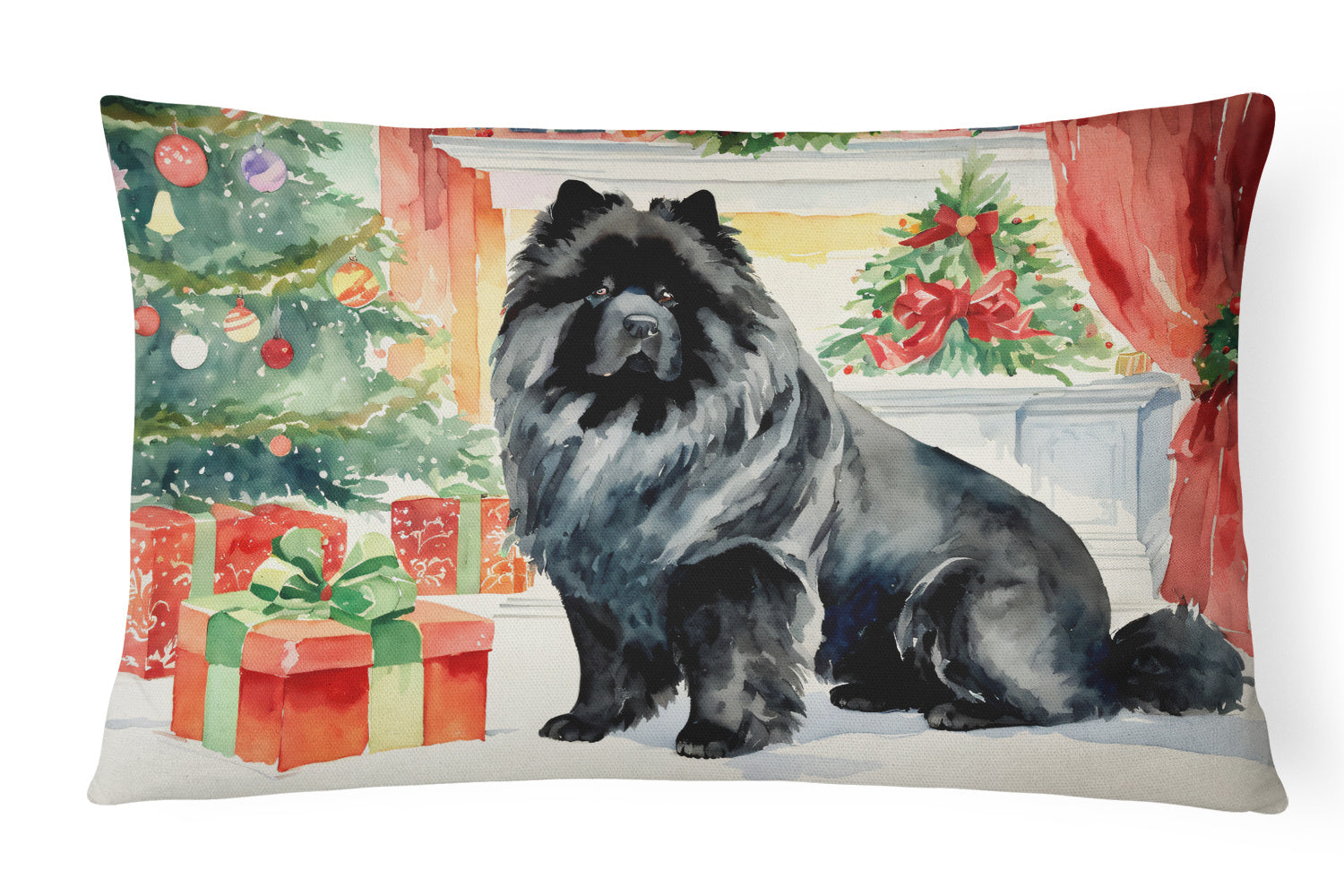 Waiting on Christmas Throw Pillow Throw Pillow for Indoor Couch Bed Outdoor Patio Washable, Chow Chow Black 1326,12Hx16W