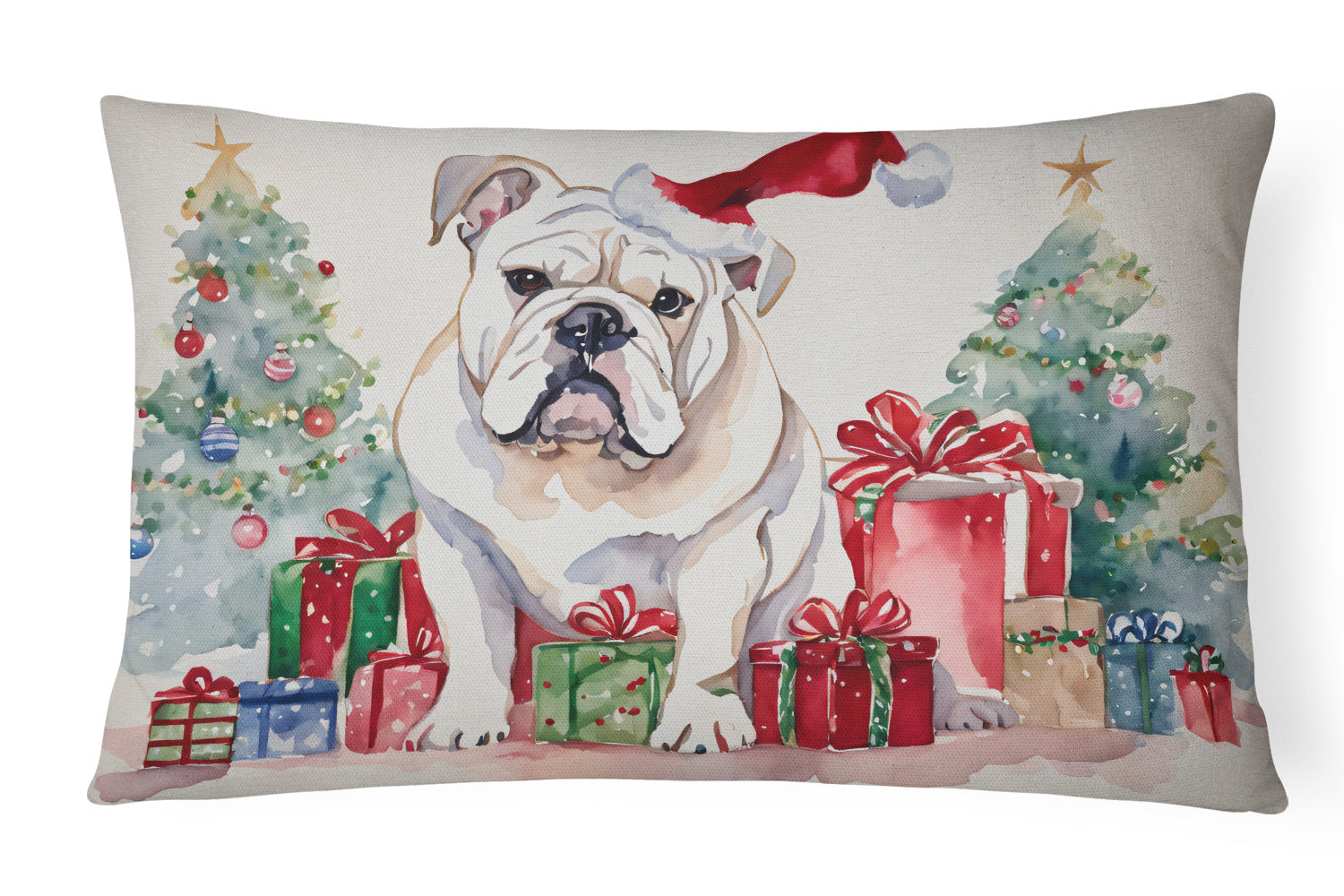 Waiting on Christmas Throw Pillow Throw Pillow for Indoor Couch Bed Outdoor Patio Washable, English Bulldog White 1302,12Hx16W