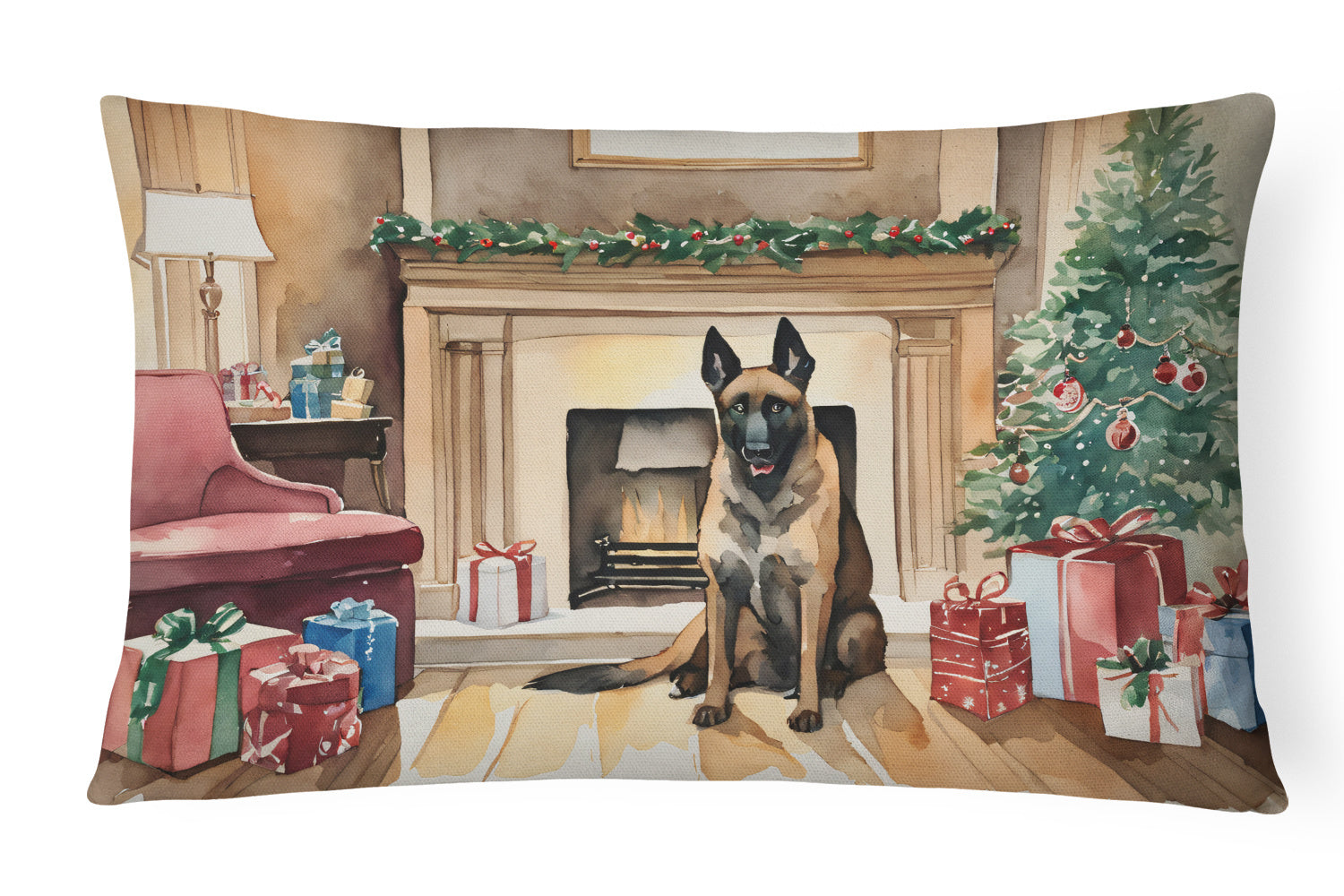 Waiting on Christmas Throw Pillow Throw Pillow for Indoor Couch Bed Outdoor Patio Washable, Belgian Malinois 1253,12Hx16W