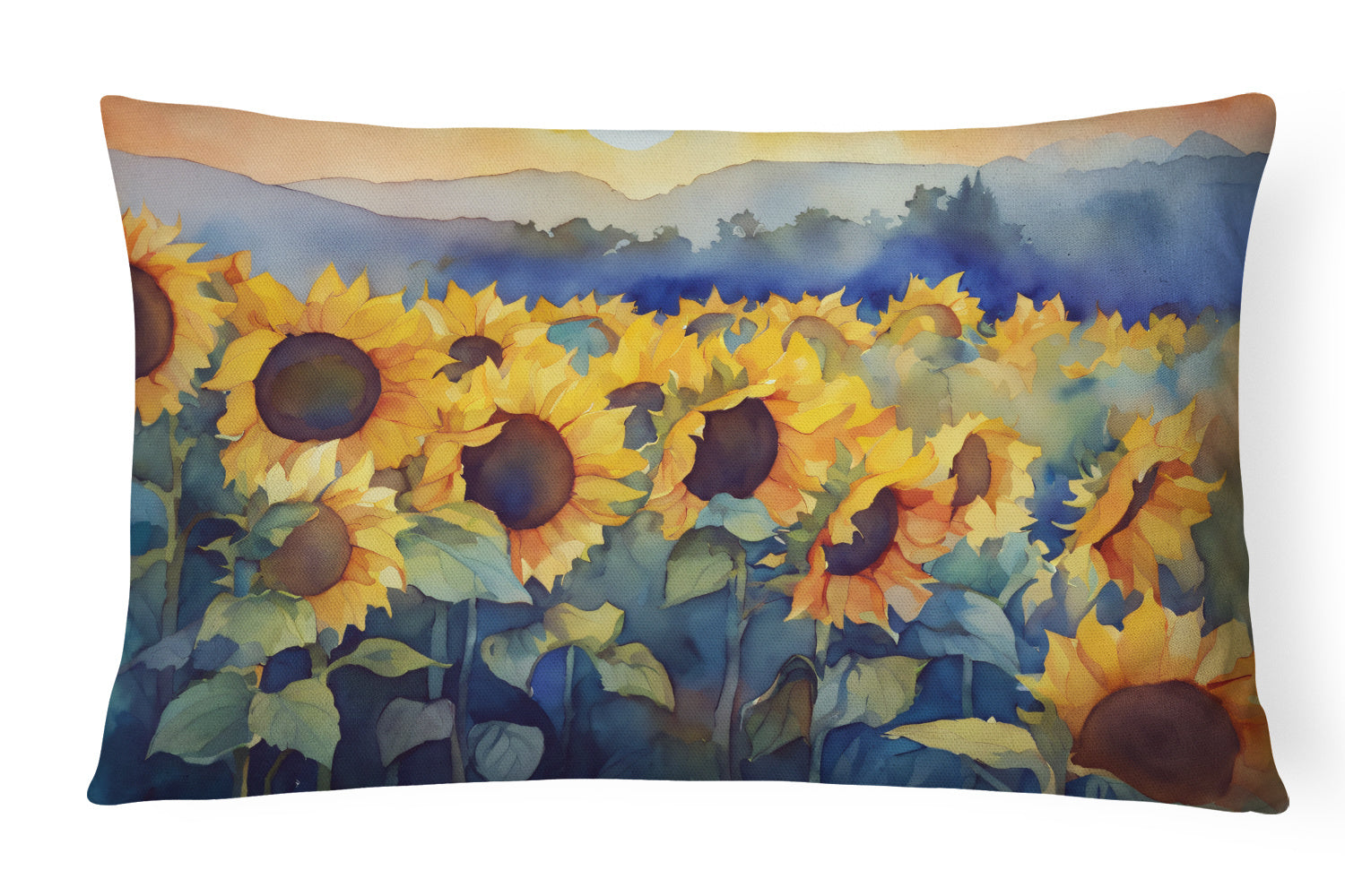 Flowers in Watercolor Throw Pillow Throw Pillow for Indoor Couch Bed Outdoor Patio Washable, Sunflowers 1614,12Hx16W