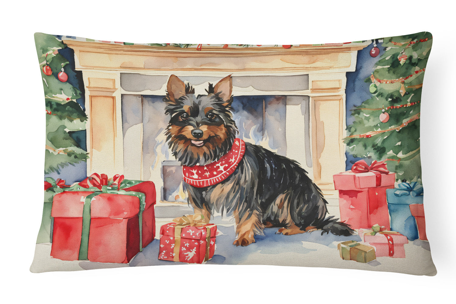 Waiting on Christmas Throw Pillow Throw Pillow for Indoor Couch Bed Outdoor Patio Washable, Australian Terrier 1233,12Hx16W