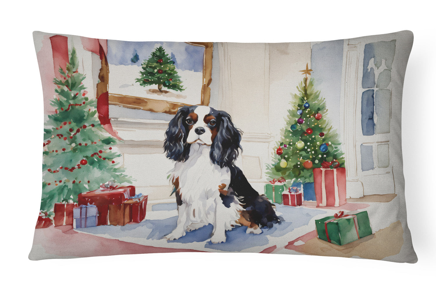 Waiting on Christmas Throw Pillow Throw Pillow for Indoor Couch Bed Outdoor Patio Washable, Cavalier Spaniel 1315,12Hx16W