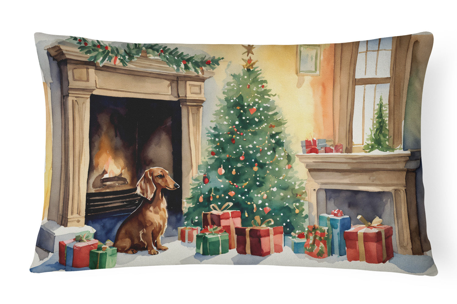 Waiting on Christmas Throw Pillow Throw Pillow for Indoor Couch Bed Outdoor Patio Washable, Dachshund 1351,12Hx16W