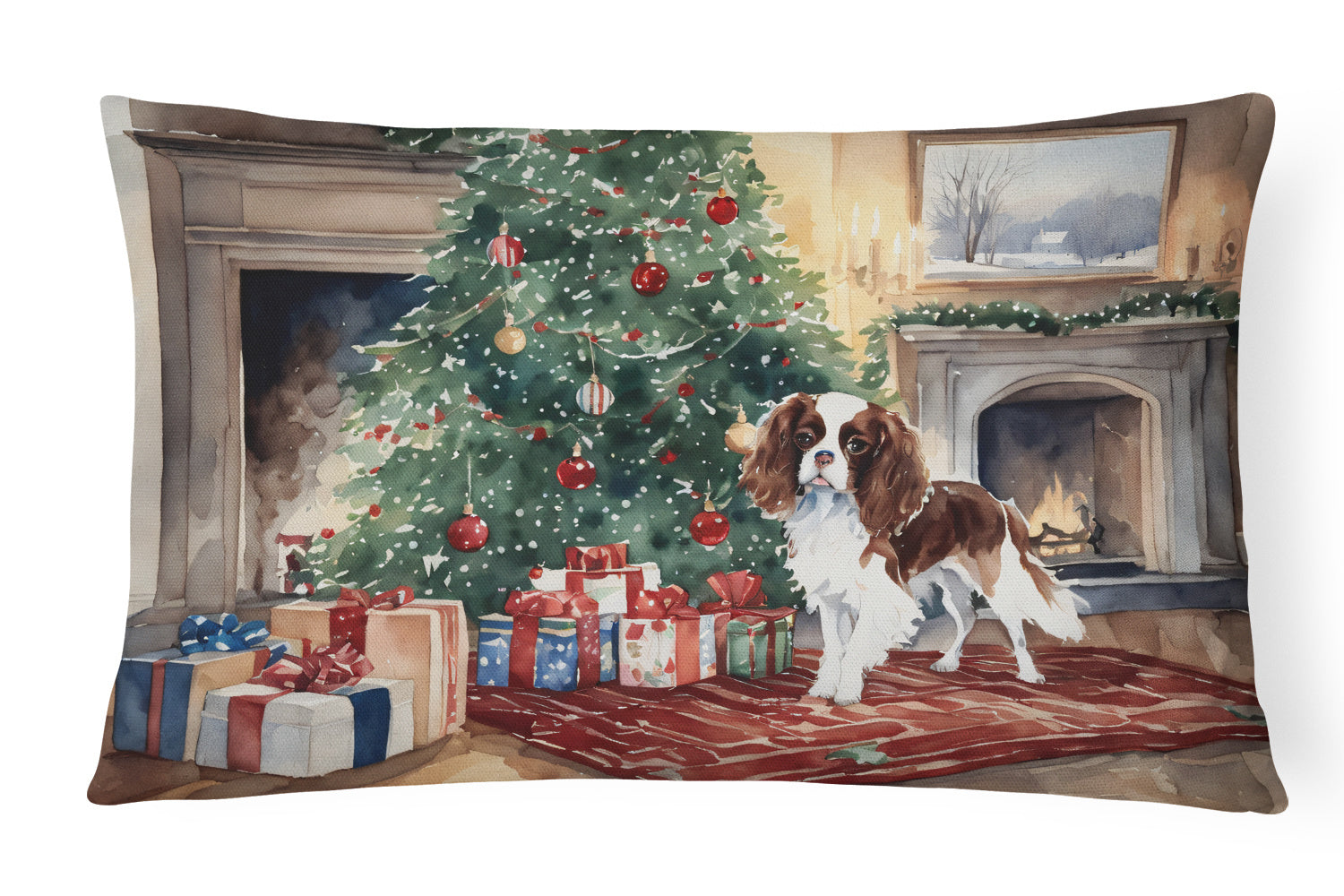 Waiting on Christmas Throw Pillow Throw Pillow for Indoor Couch Bed Outdoor Patio Washable, Cavalier Spaniel 1319,12Hx16W