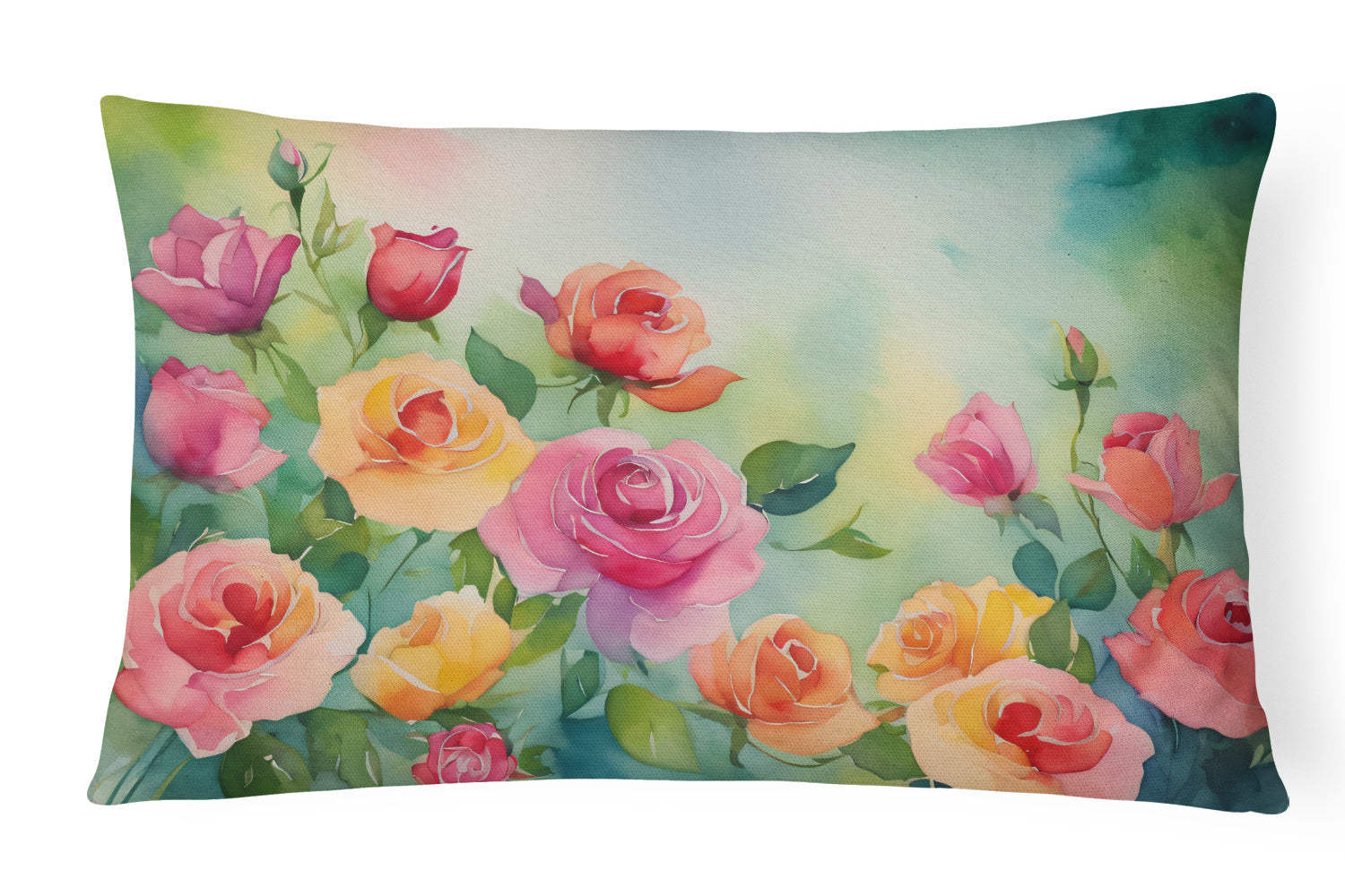 Flowers in Watercolor Throw Pillow Throw Pillow for Indoor Couch Bed Outdoor Patio Washable, Roses 1607,12Hx16W