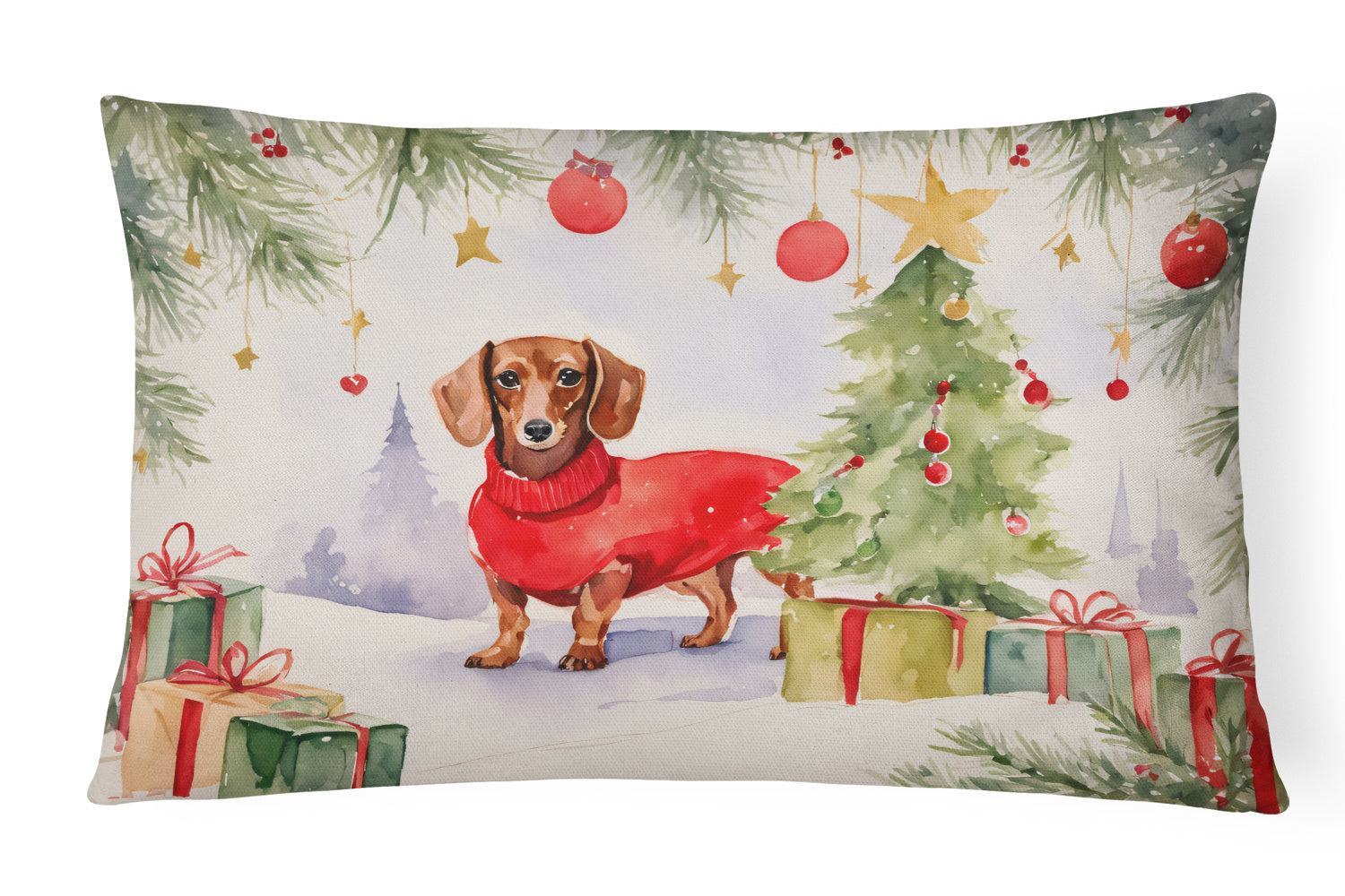 Waiting on Christmas Throw Pillow Throw Pillow for Indoor Couch Bed Outdoor Patio Washable, Dachshund 1344,12Hx16W