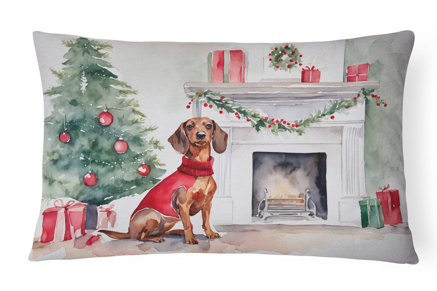 Waiting on Christmas Throw Pillow Throw Pillow for Indoor Couch Bed Outdoor Patio Washable, Dachshund 1348,12Hx16W