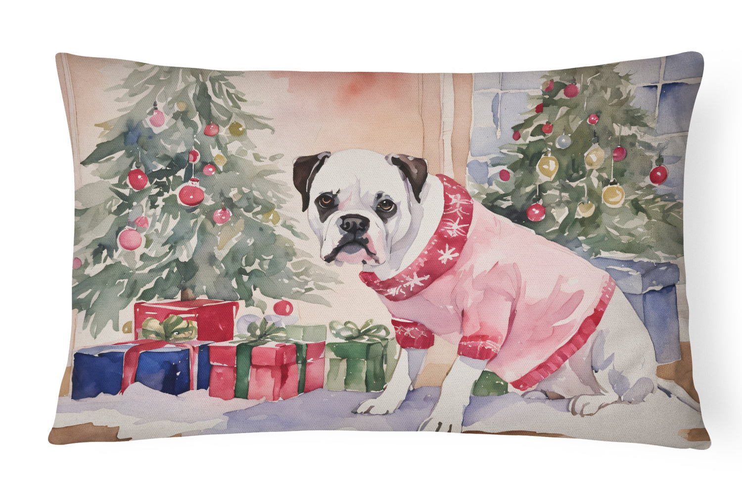 Waiting on Christmas Throw Pillow Throw Pillow for Indoor Couch Bed Outdoor Patio Washable, Boxer White 1288,12Hx16W