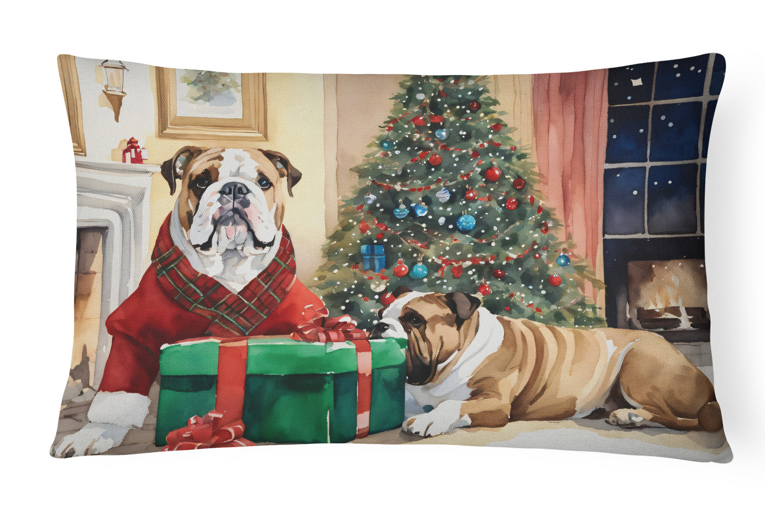 Waiting on Christmas Throw Pillow Throw Pillow for Indoor Couch Bed Outdoor Patio Washable, English Bulldog 1305,12Hx16W