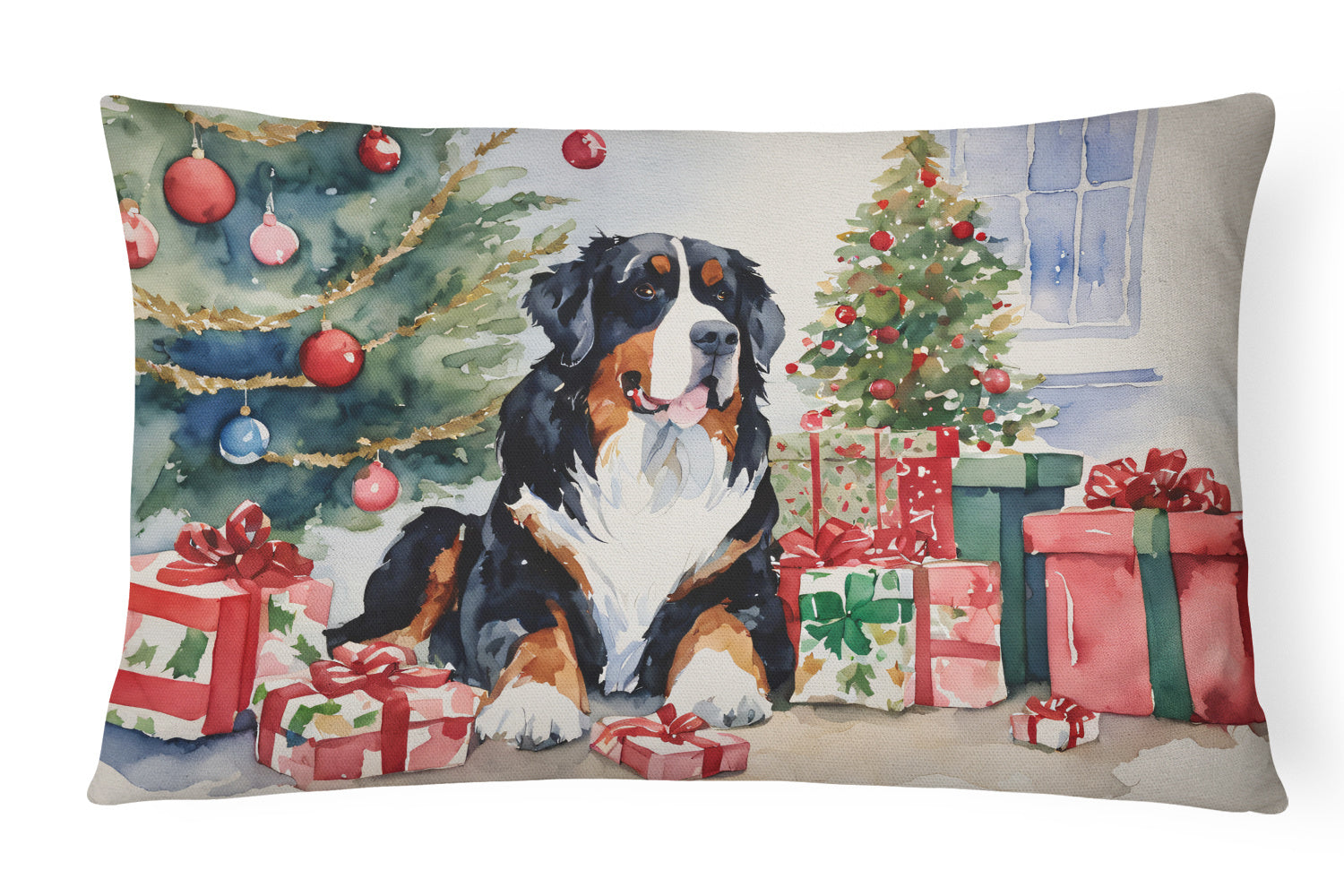 Waiting on Christmas Throw Pillow Throw Pillow for Indoor Couch Bed Outdoor Patio Washable, Bernese Mountain Dog 1259,12Hx16W