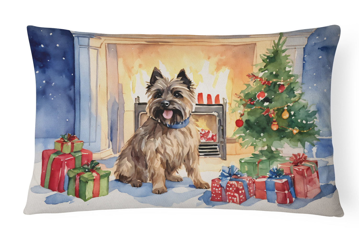 Waiting on Christmas Throw Pillow Throw Pillow for Indoor Couch Bed Outdoor Patio Washable, Cairn Terrier 1309,12Hx16W