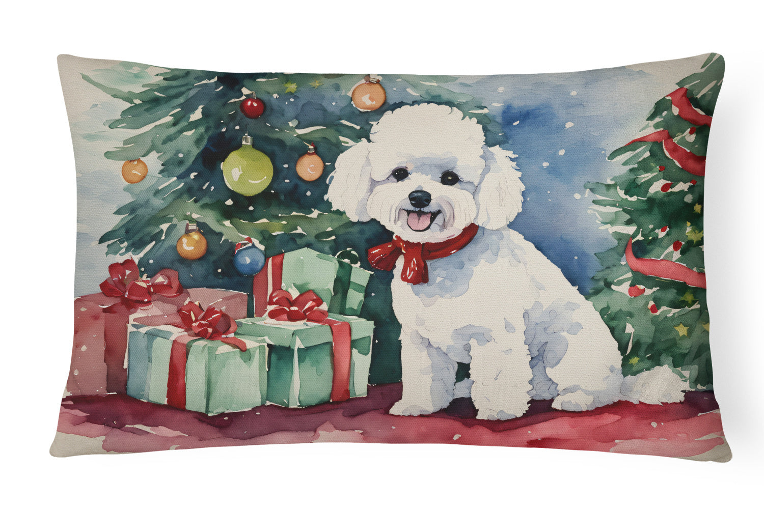 Waiting on Christmas Throw Pillow Throw Pillow for Indoor Couch Bed Outdoor Patio Washable, Bichon Frise 1265,12Hx16W