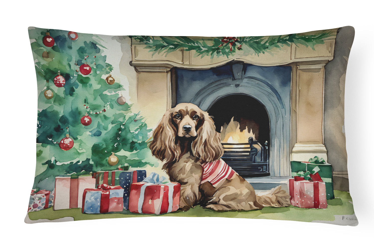 Waiting on Christmas Throw Pillow Throw Pillow for Indoor Couch Bed Outdoor Patio Washable, Cocker Spaniel 1336,12Hx16W