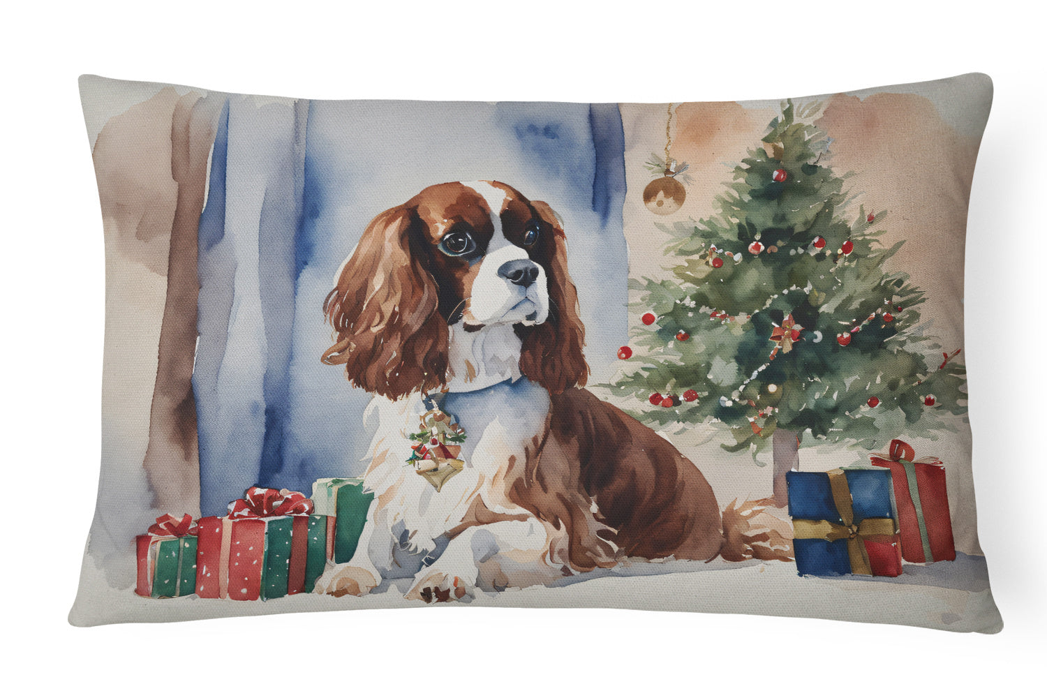 Waiting on Christmas Throw Pillow Throw Pillow for Indoor Couch Bed Outdoor Patio Washable, Cavalier Spaniel 1313,12Hx16W