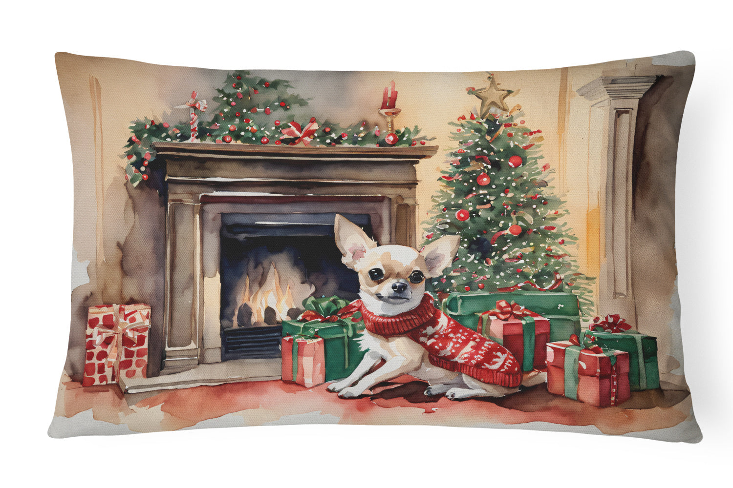 Waiting on Christmas Throw Pillow Throw Pillow for Indoor Couch Bed Outdoor Patio Washable, Chihuahua 1320,12Hx16W