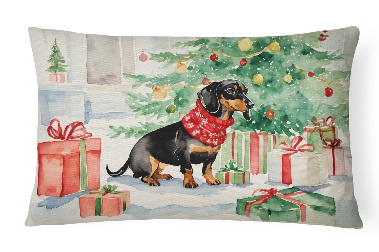 Waiting on Christmas Throw Pillow Throw Pillow for Indoor Couch Bed Outdoor Patio Washable, Dachshund Black and Tan 1338,12Hx16W