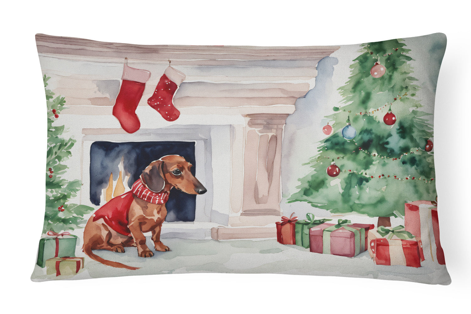 Waiting on Christmas Throw Pillow Throw Pillow for Indoor Couch Bed Outdoor Patio Washable, Dachshund 1350,12Hx16W