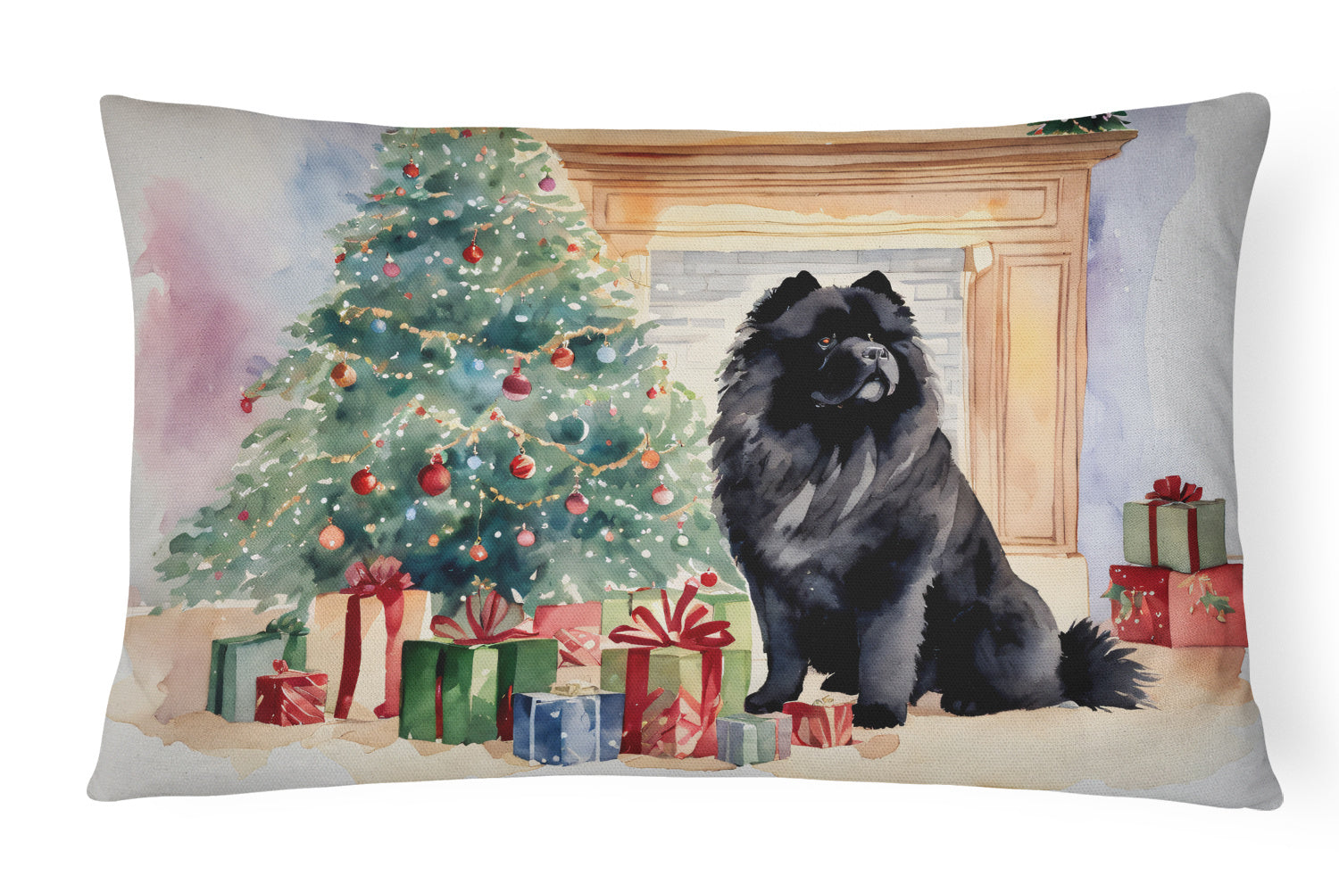 Waiting on Christmas Throw Pillow Throw Pillow for Indoor Couch Bed Outdoor Patio Washable, Chow Chow Black 1328,12Hx16W