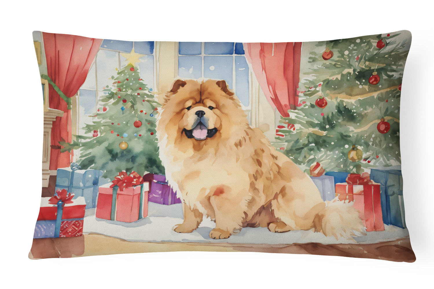 Waiting on Christmas Throw Pillow Throw Pillow for Indoor Couch Bed Outdoor Patio Washable, Chow Chow 1330,12Hx16W