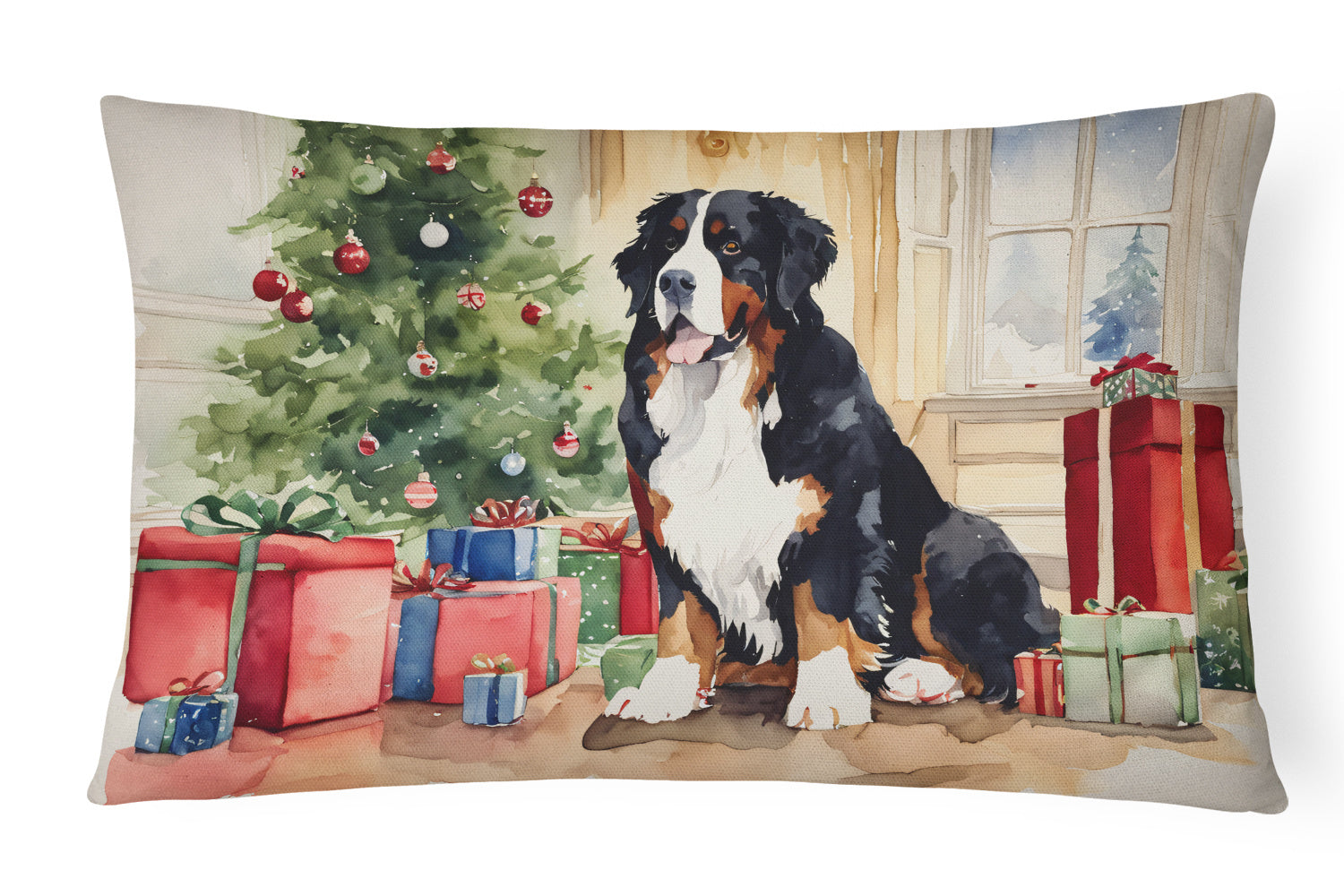 Waiting on Christmas Throw Pillow Throw Pillow for Indoor Couch Bed Outdoor Patio Washable, Bernese Mountain Dog 1262,12Hx16W