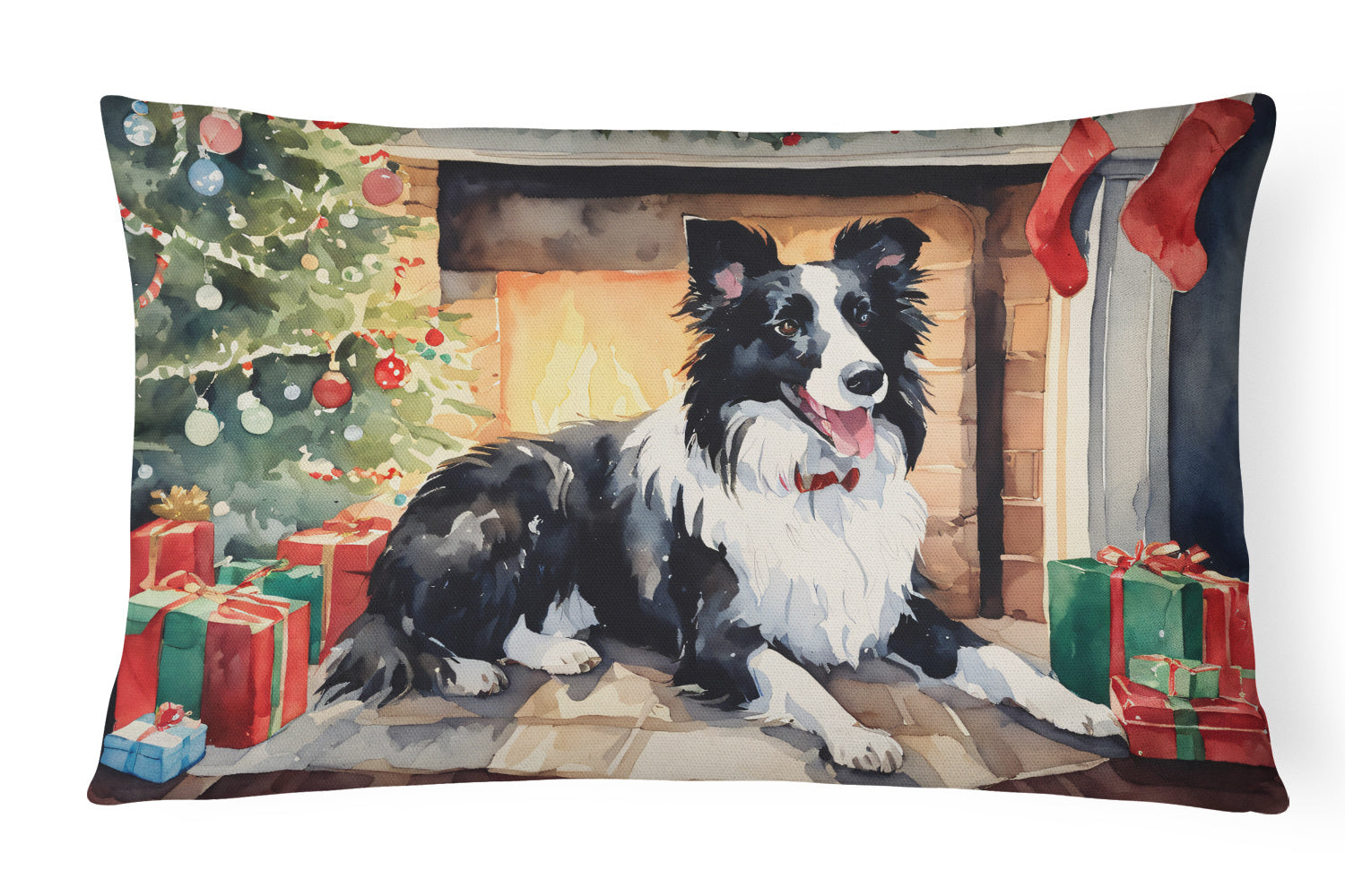 Waiting on Christmas Throw Pillow Throw Pillow for Indoor Couch Bed Outdoor Patio Washable, Border Collie 1271,12Hx16W