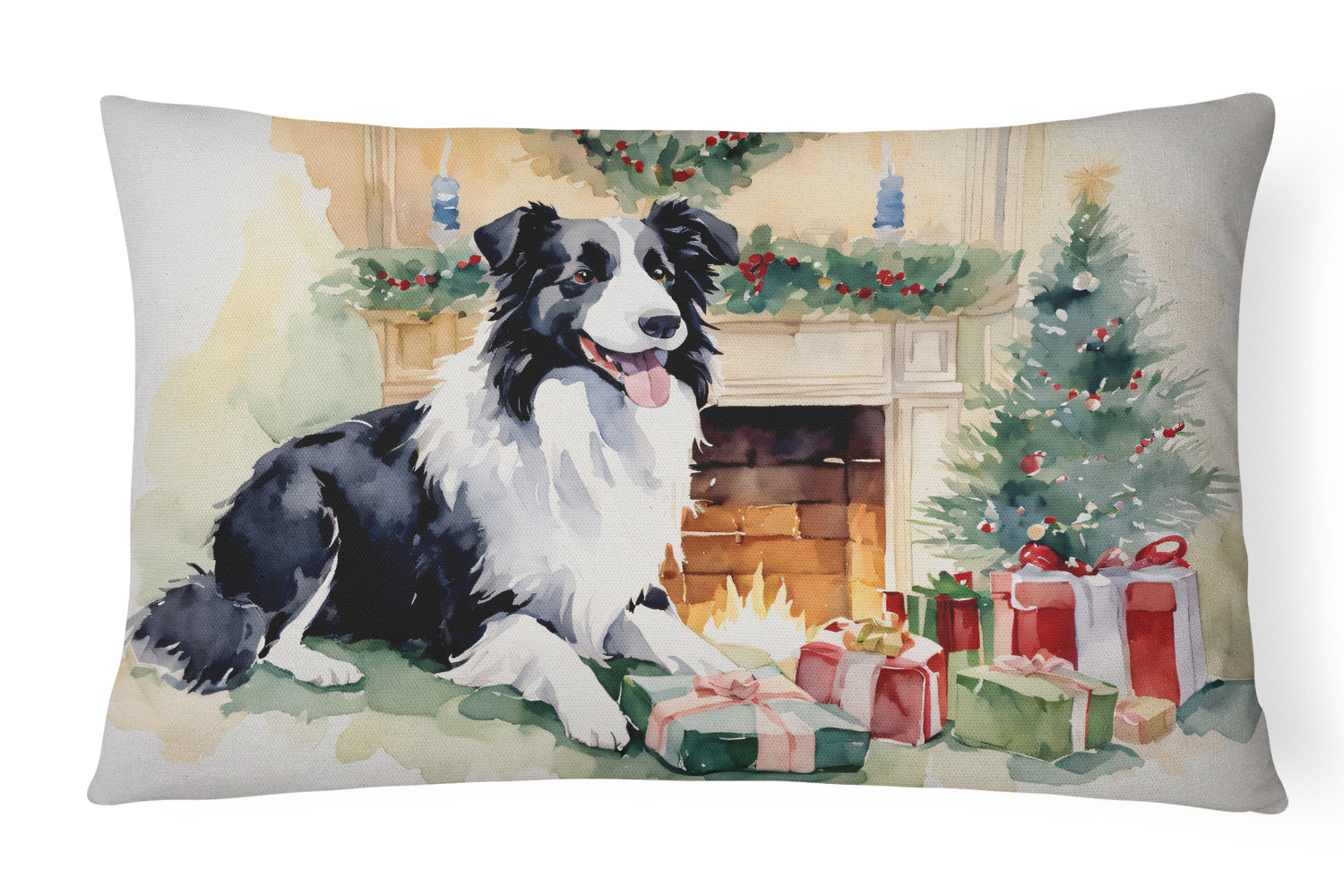 Waiting on Christmas Throw Pillow Throw Pillow for Indoor Couch Bed Outdoor Patio Washable, Border Collie 1272,12Hx16W