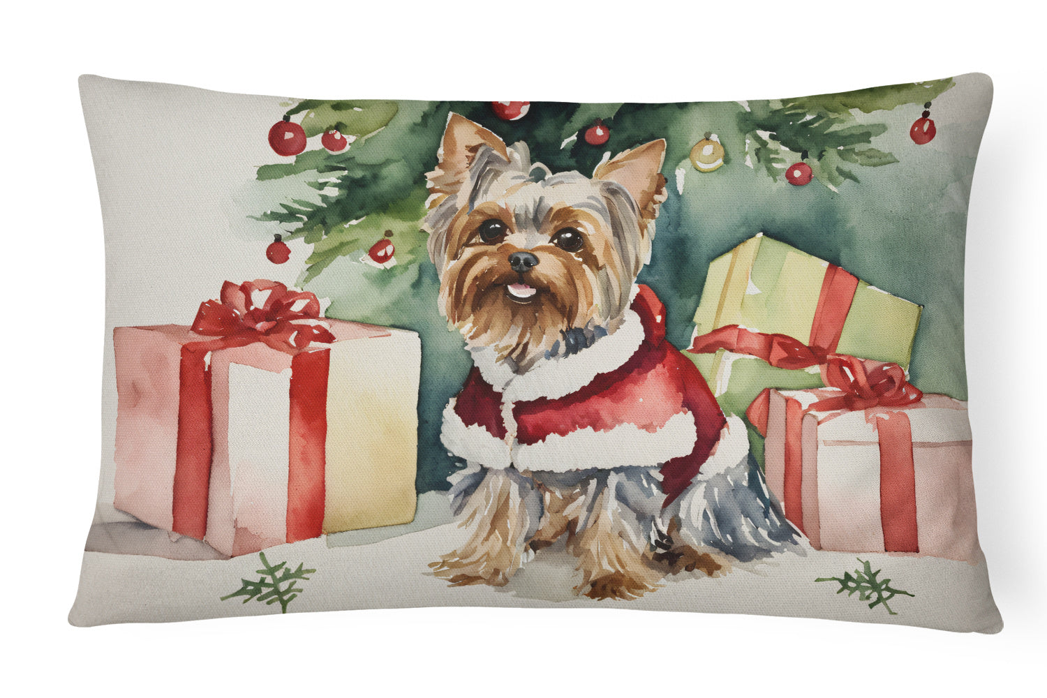 Waiting on Christmas Throw Pillow Throw Pillow for Indoor Couch Bed Outdoor Patio Washable, Yorkie 1392,12Hx16W